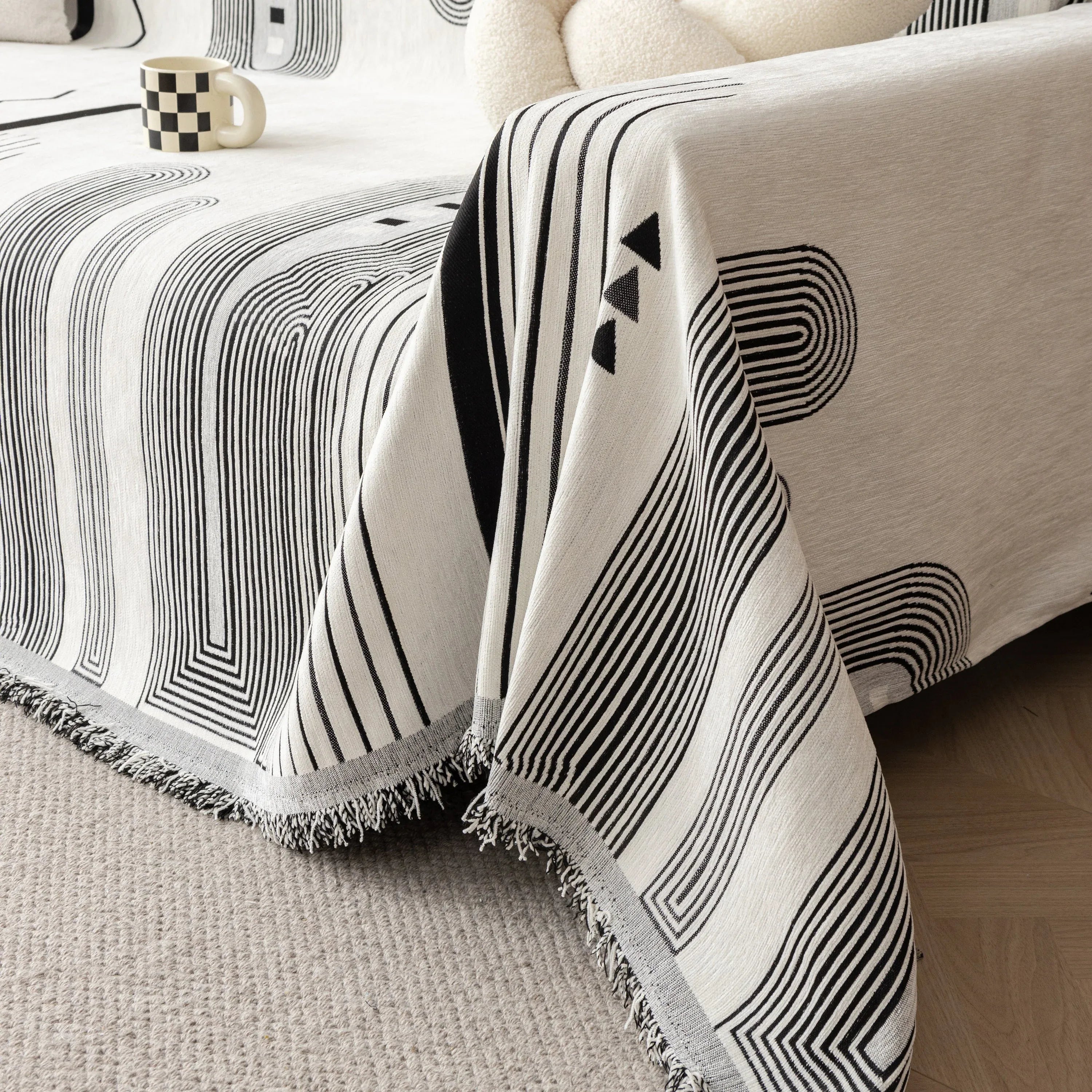 Boho Couch Throw Covers with Tassel Thick Durable Sofa Cover Blanket Furniture Slipcover Sectional - TaroTextile