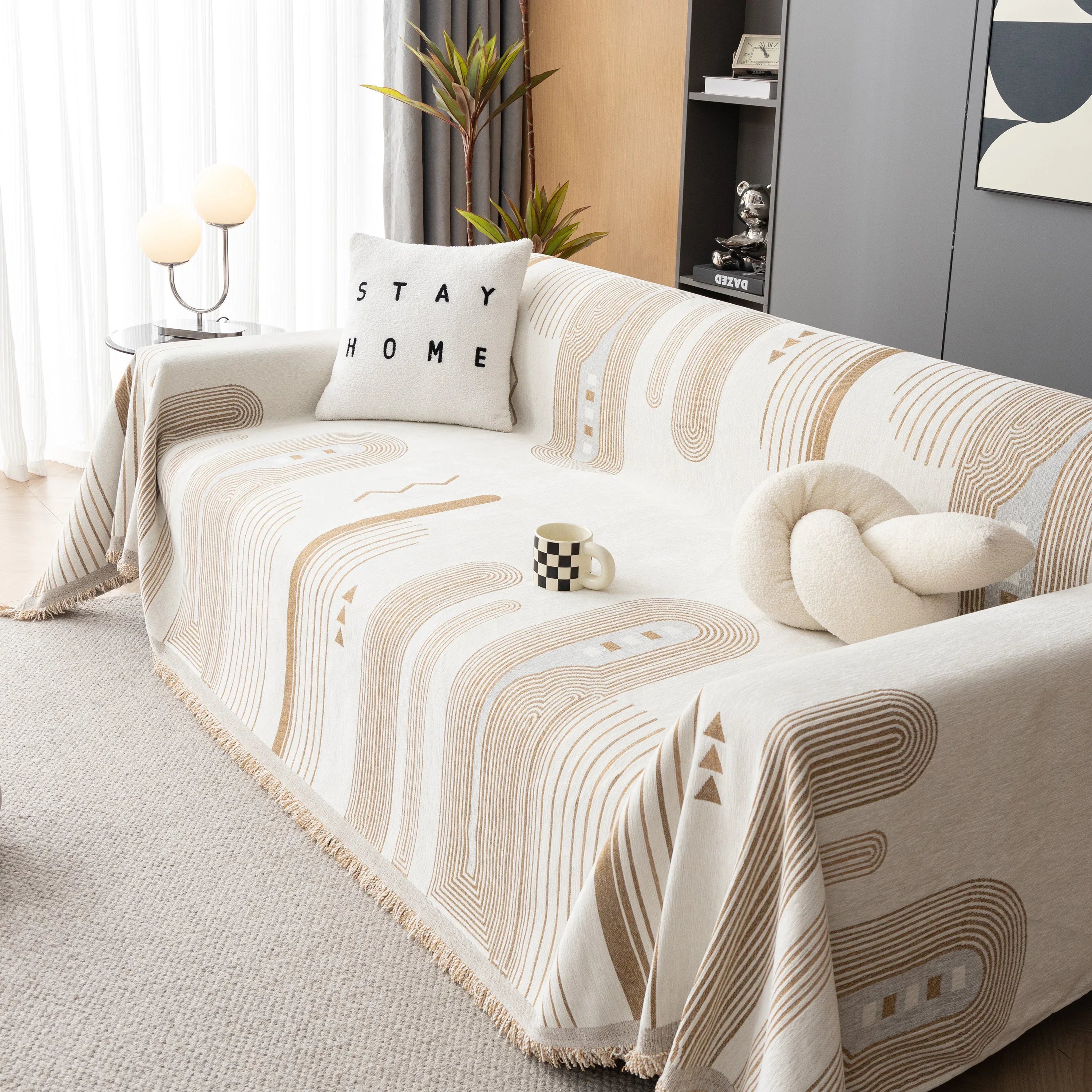 Boho Couch Throw Covers with Tassel Thick Durable Sofa Cover Blanket Furniture Slipcover Sectional - TaroTextile