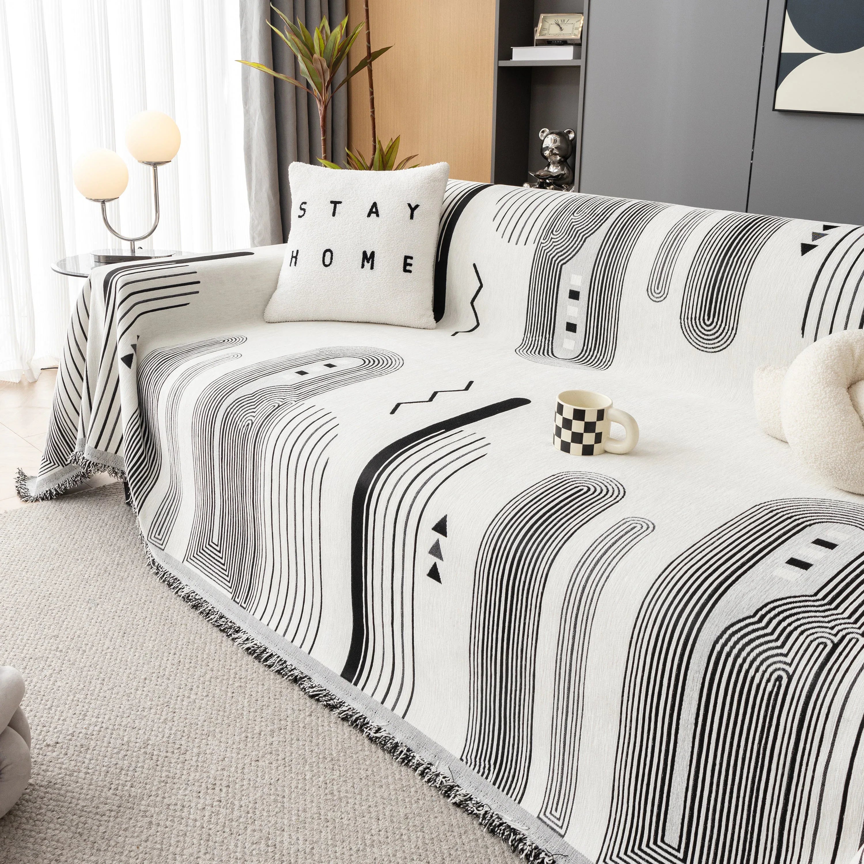 Boho Couch Throw Covers with Tassel Thick Durable Sofa Cover Blanket Furniture Slipcover Sectional - TaroTextile