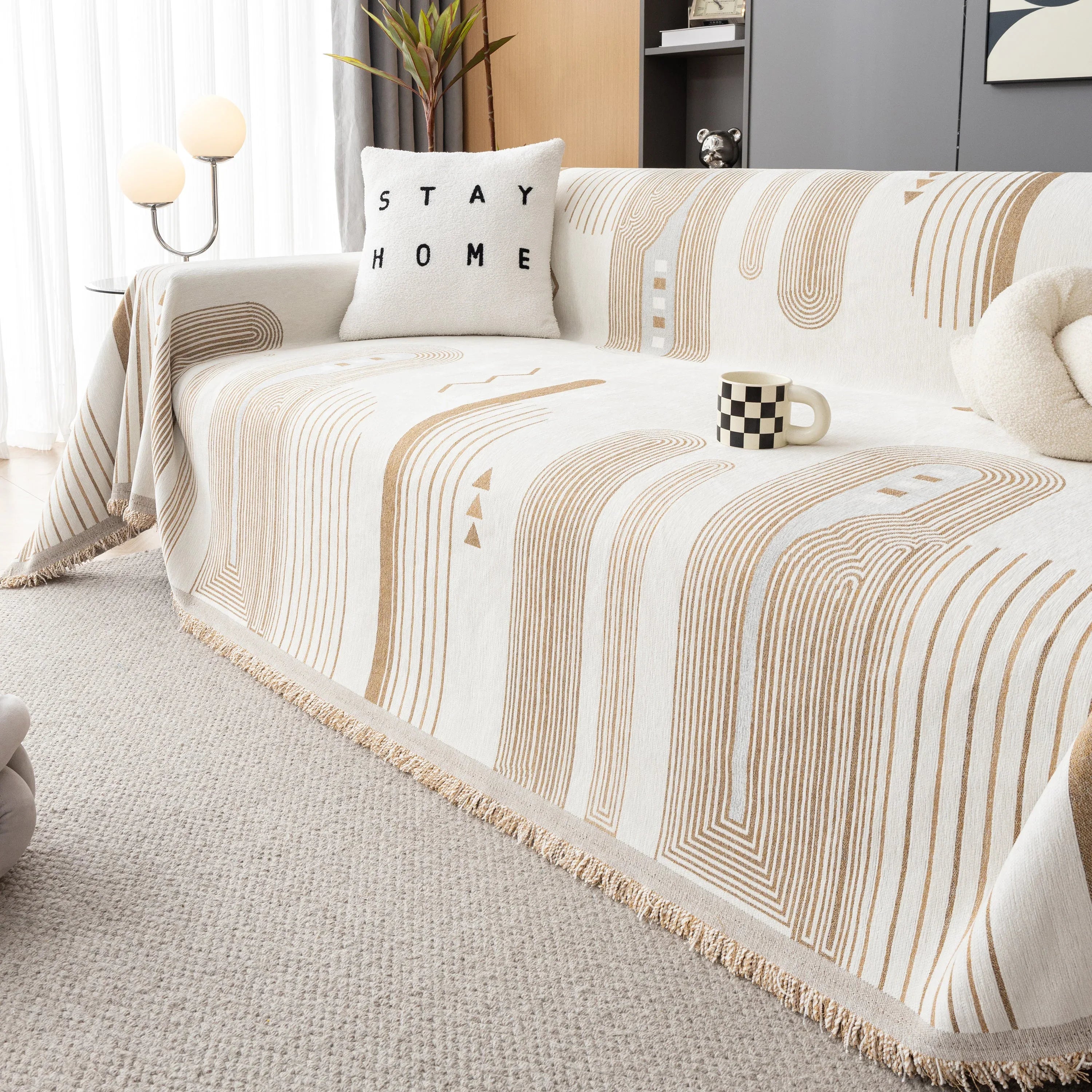 Boho Couch Throw Covers with Tassel Thick Durable Sofa Cover Blanket Furniture Slipcover Sectional - TaroTextile