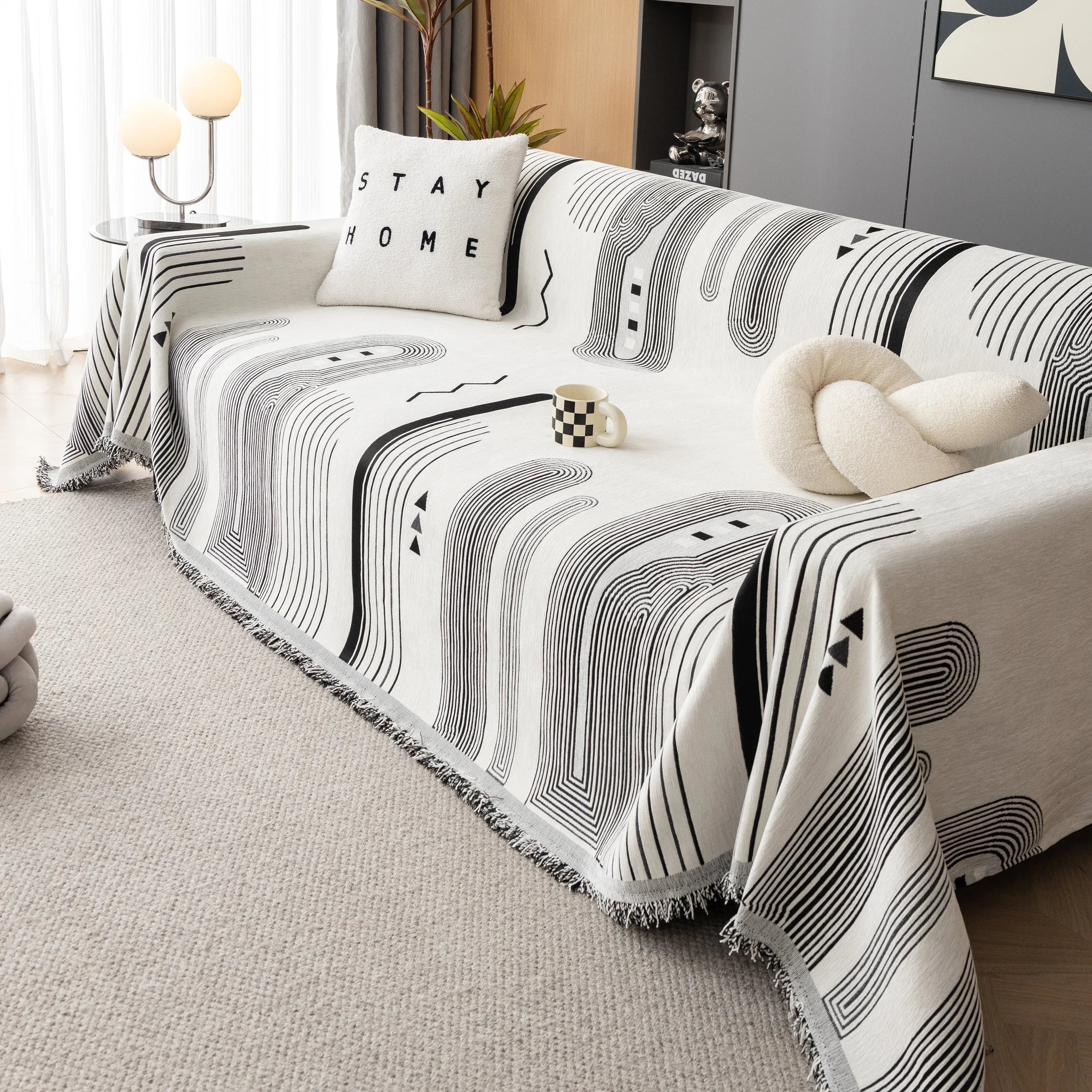 Boho Couch Throw Covers with Tassel Thick Durable Sofa Cover Blanket Furniture Slipcover Sectional - TaroTextile