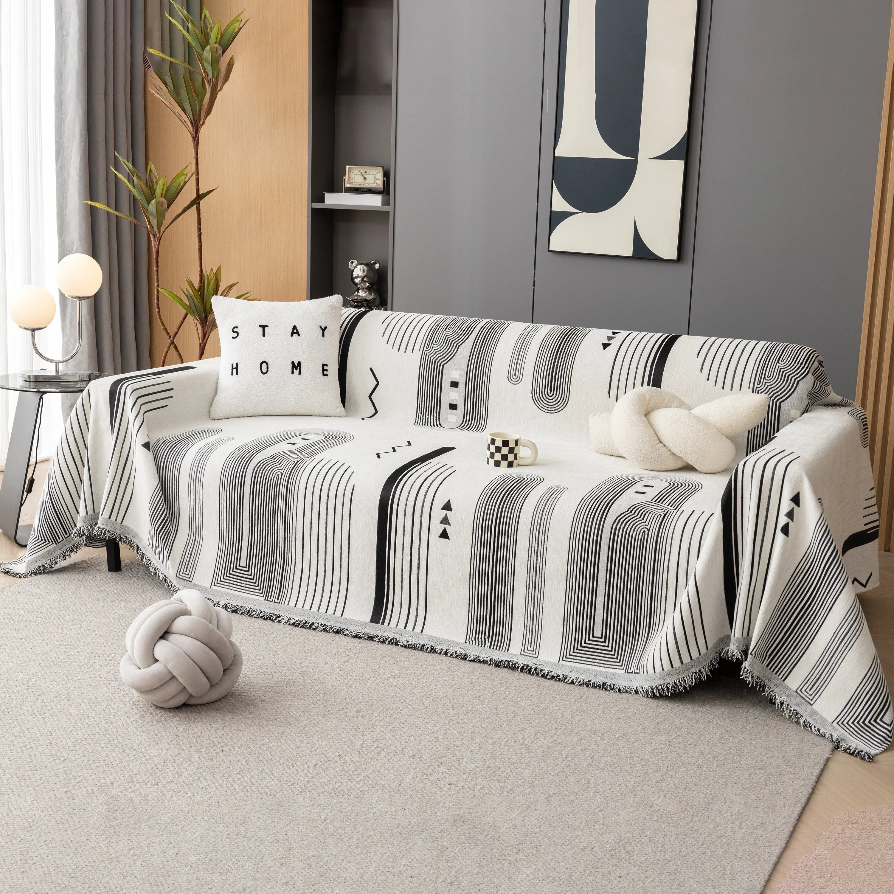 Boho Couch Throw Covers with Tassel Thick Durable Sofa Cover Blanket Furniture Slipcover Sectional - TaroTextile
