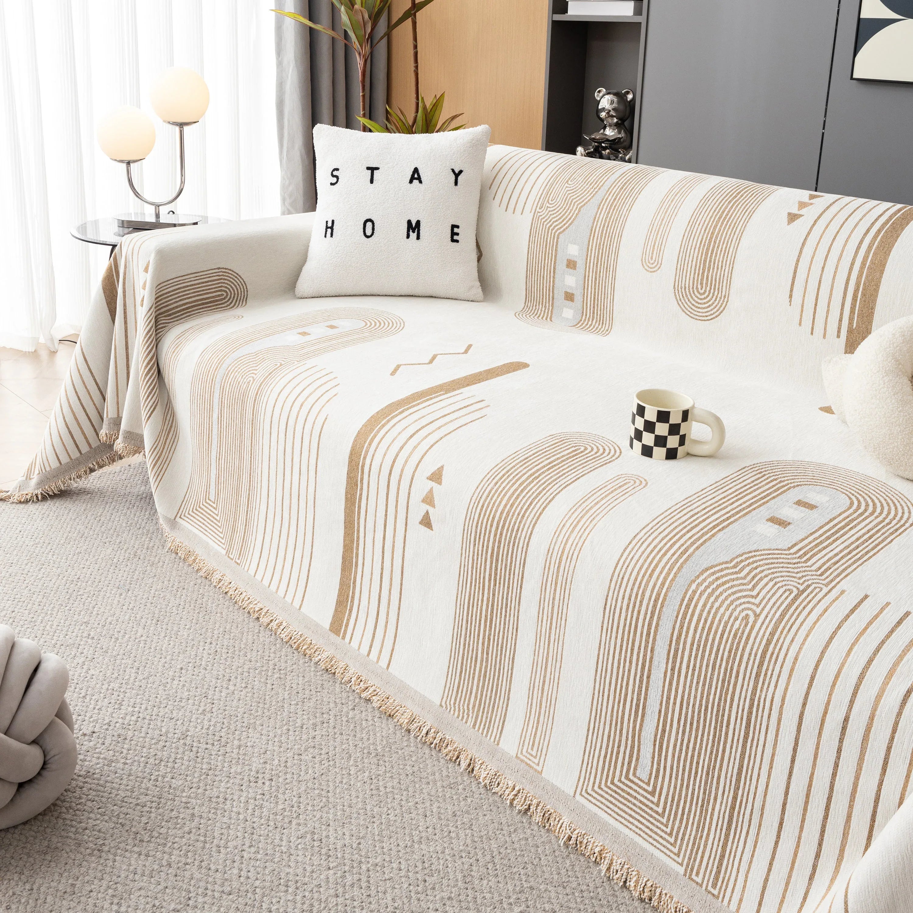 Boho Couch Throw Covers with Tassel Thick Durable Sofa Cover Blanket Furniture Slipcover Sectional - TaroTextile