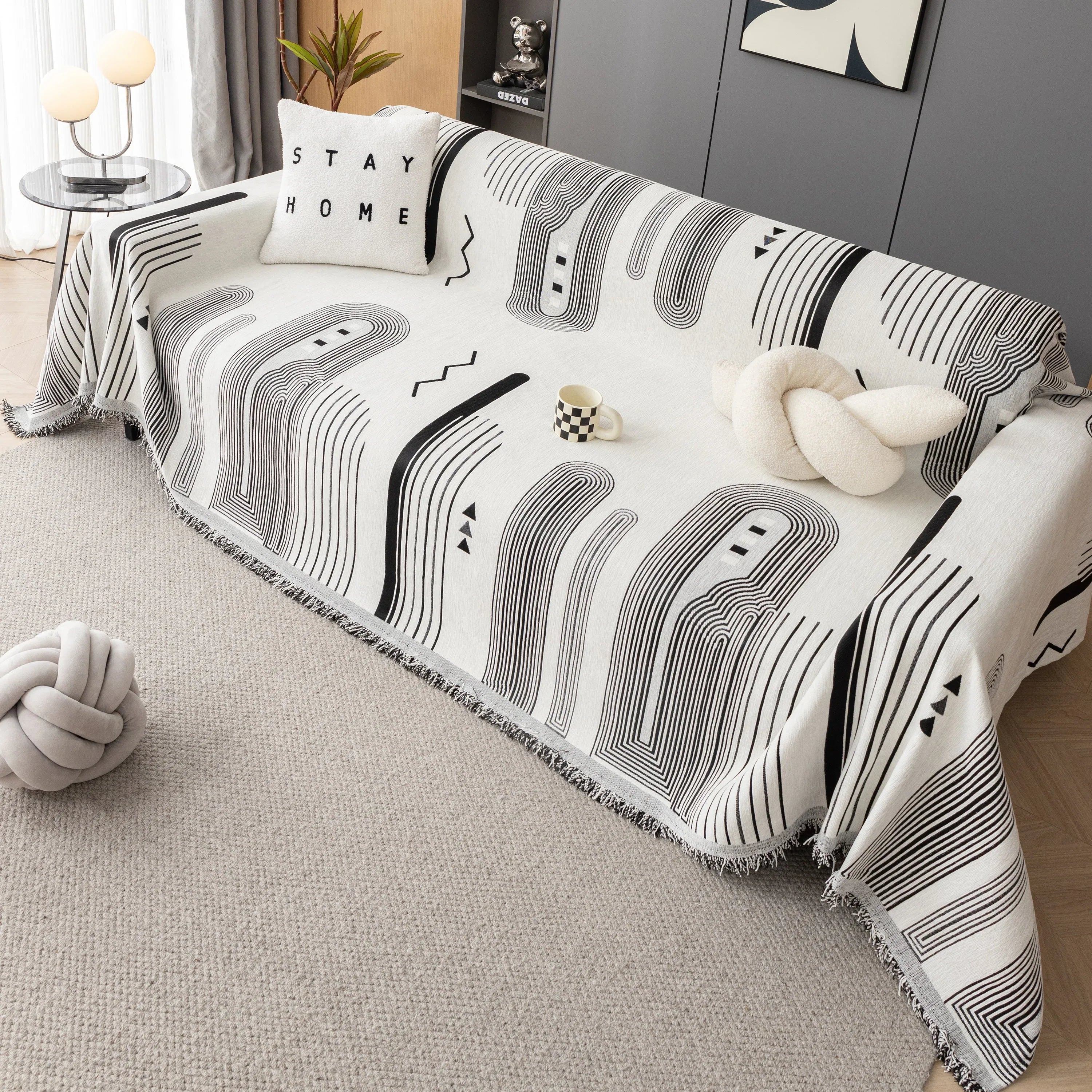 Boho Couch Throw Covers with Tassel Thick Durable Sofa Cover Blanket Furniture Slipcover Sectional - TaroTextile