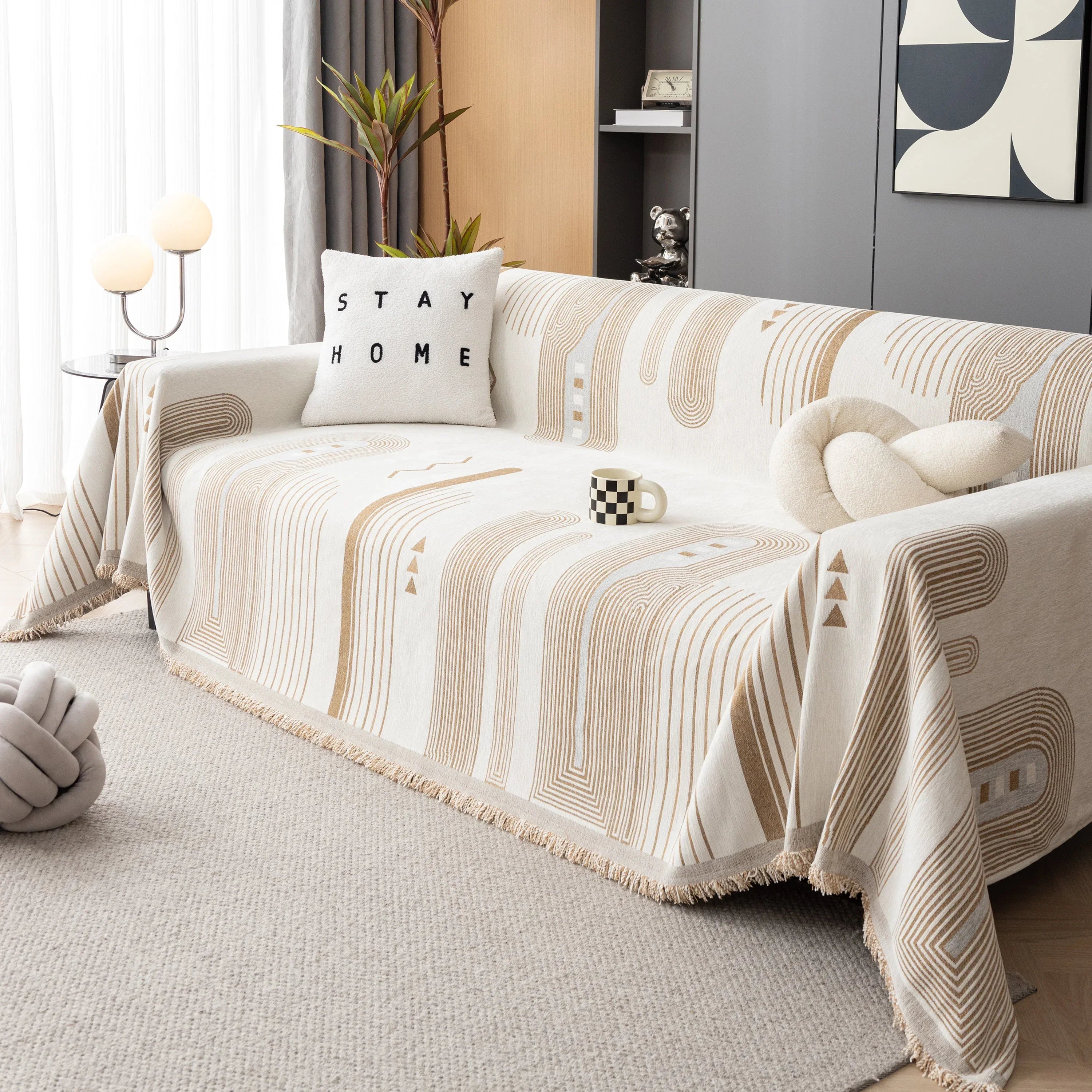 Boho Couch Throw Covers with Tassel Thick Durable Sofa Cover Blanket Furniture Slipcover Sectional - TaroTextile