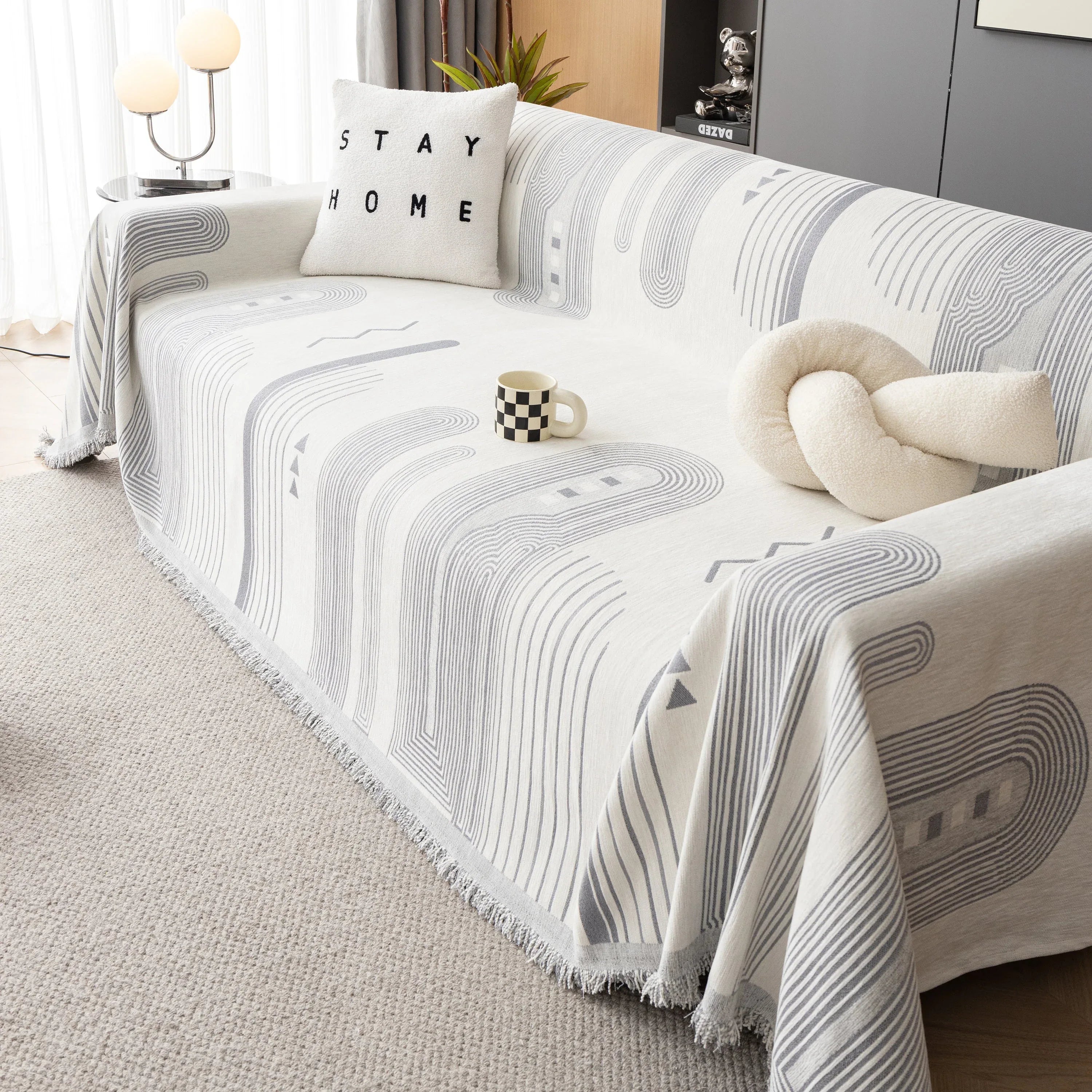 Boho Couch Throw Covers with Tassel Thick Durable Sofa Cover Blanket Furniture Slipcover Sectional - TaroTextile