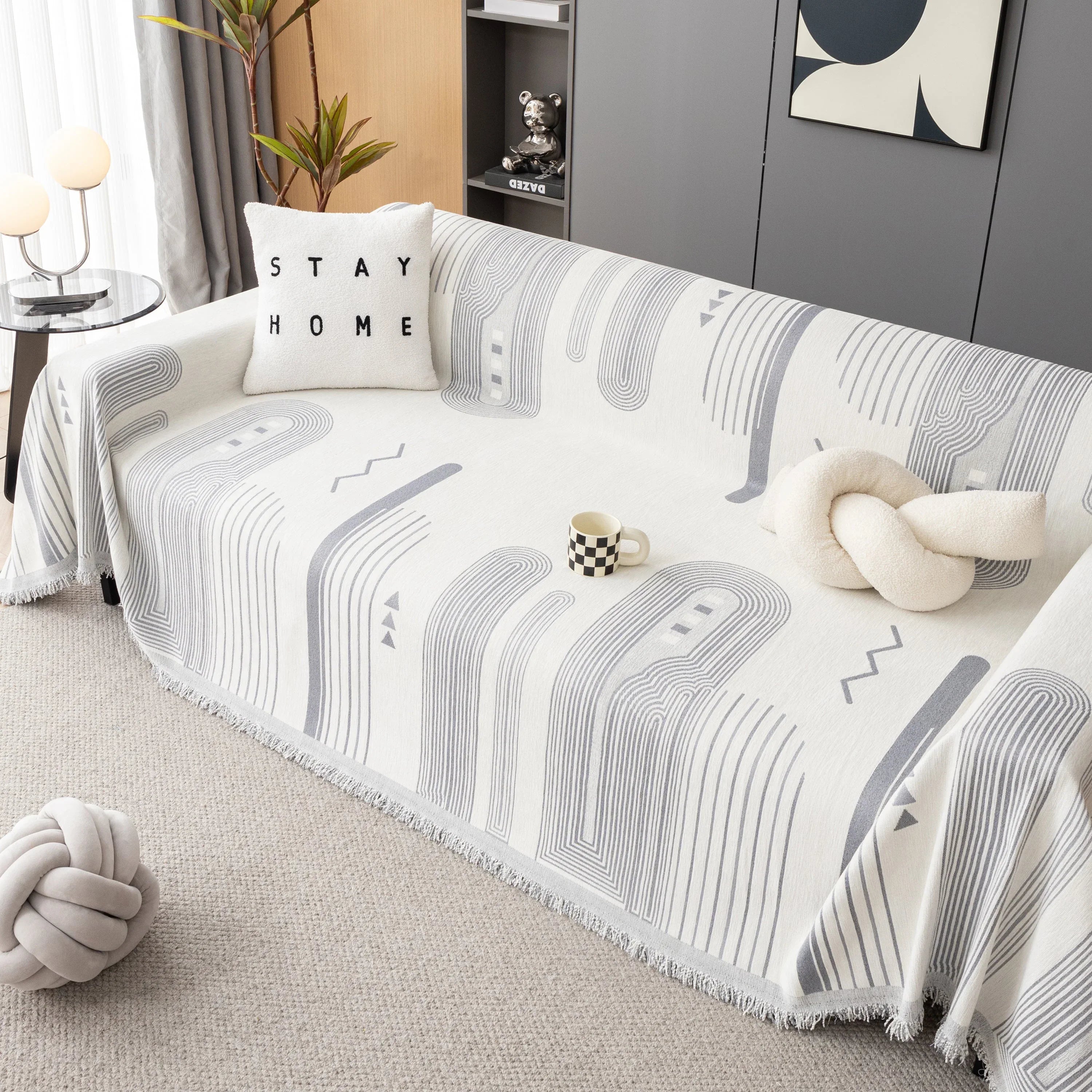 Boho Couch Throw Covers with Tassel Thick Durable Sofa Cover Blanket Furniture Slipcover Sectional - TaroTextile