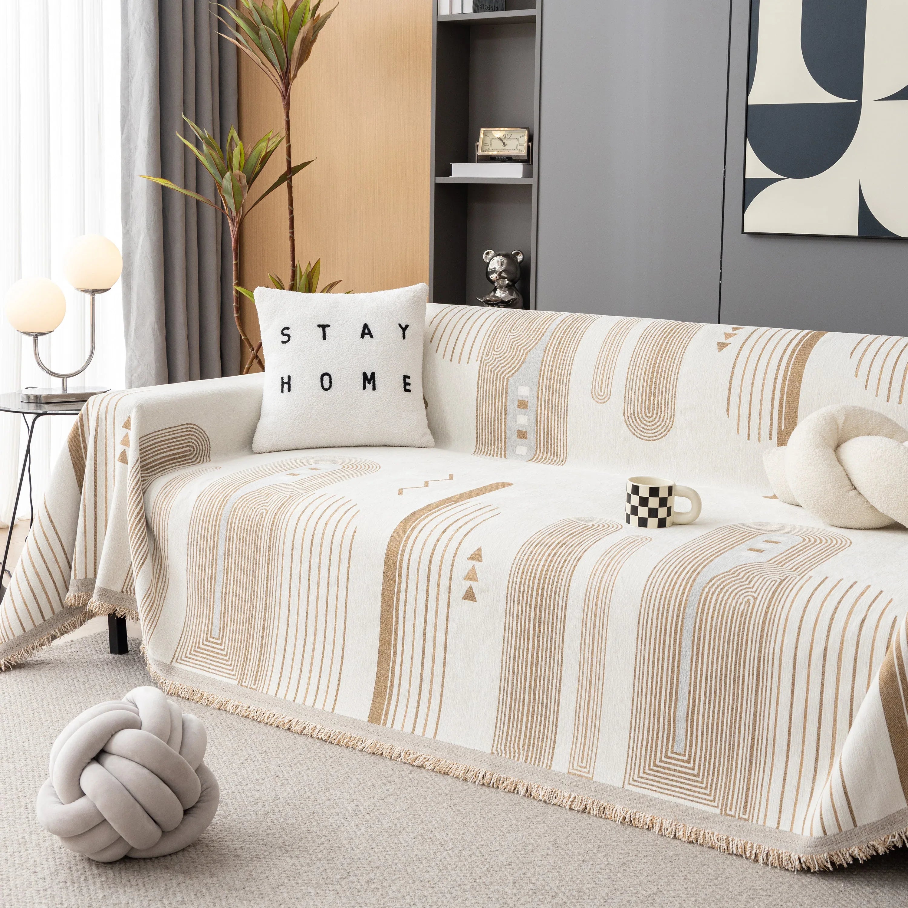 Boho Couch Throw Covers with Tassel Thick Durable Sofa Cover Blanket Furniture Slipcover Sectional - TaroTextile