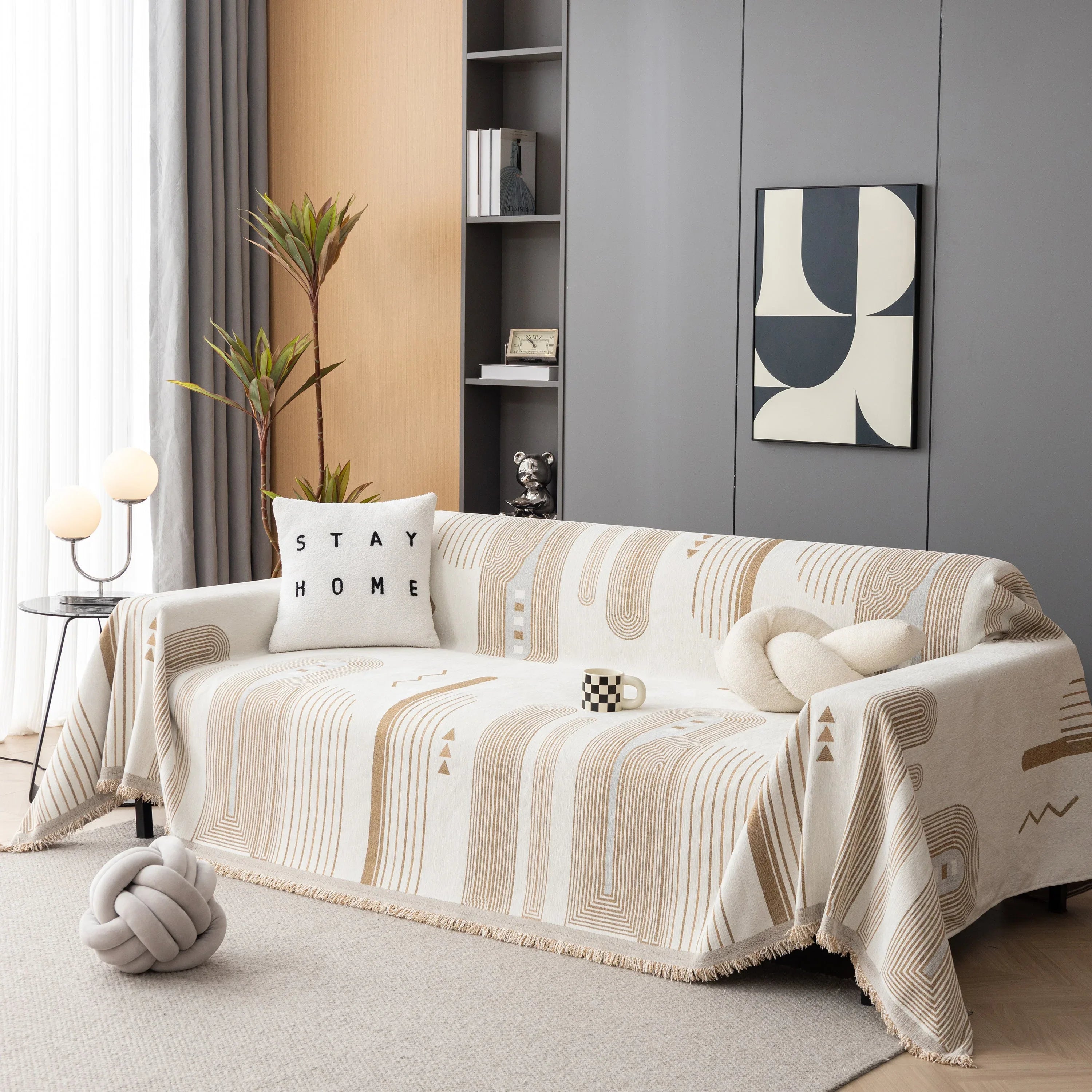 Boho Couch Throw Covers with Tassel Thick Durable Sofa Cover Blanket Furniture Slipcover Sectional - TaroTextile