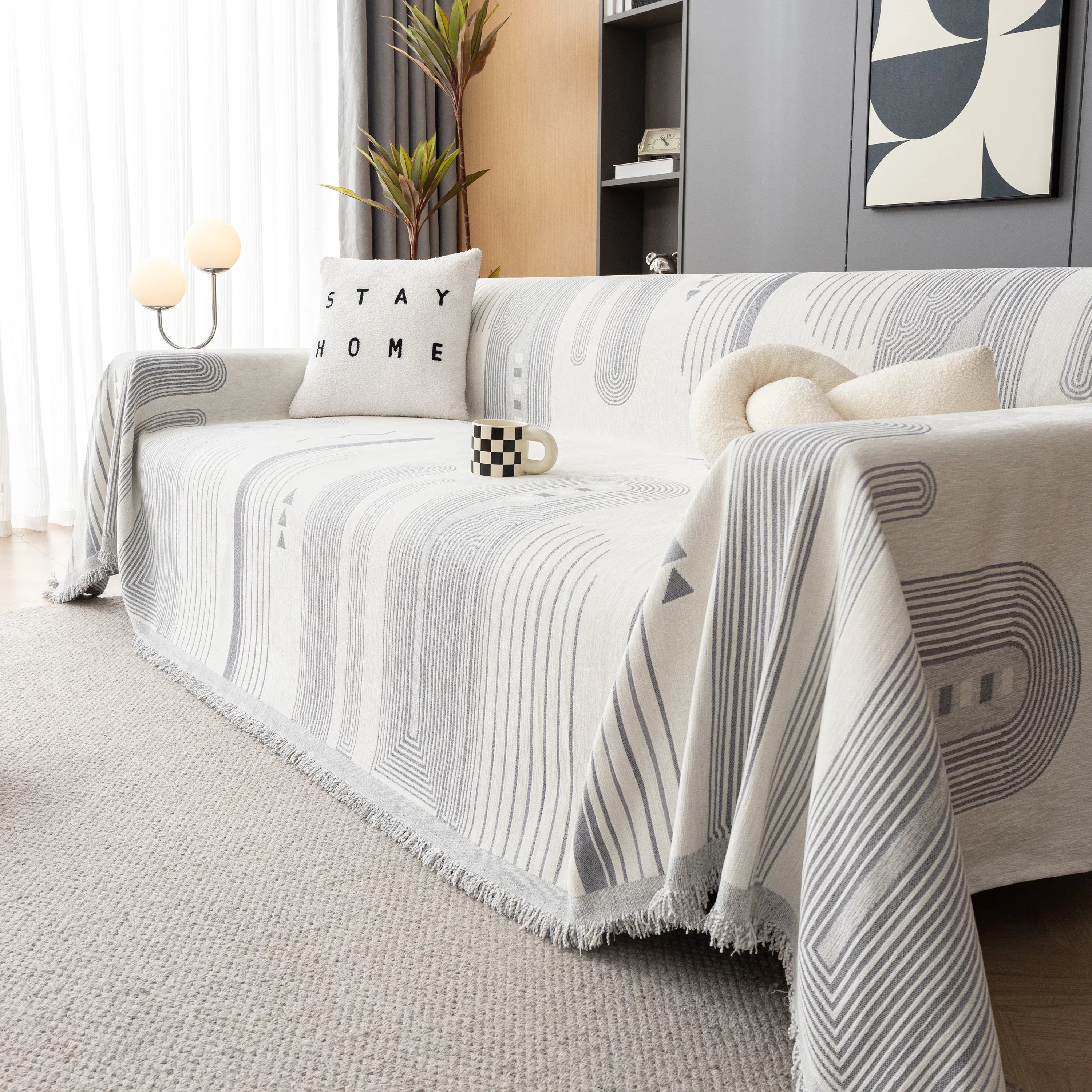 Boho Couch Throw Covers with Tassel Thick Durable Sofa Cover Blanket Furniture Slipcover Sectional - TaroTextile