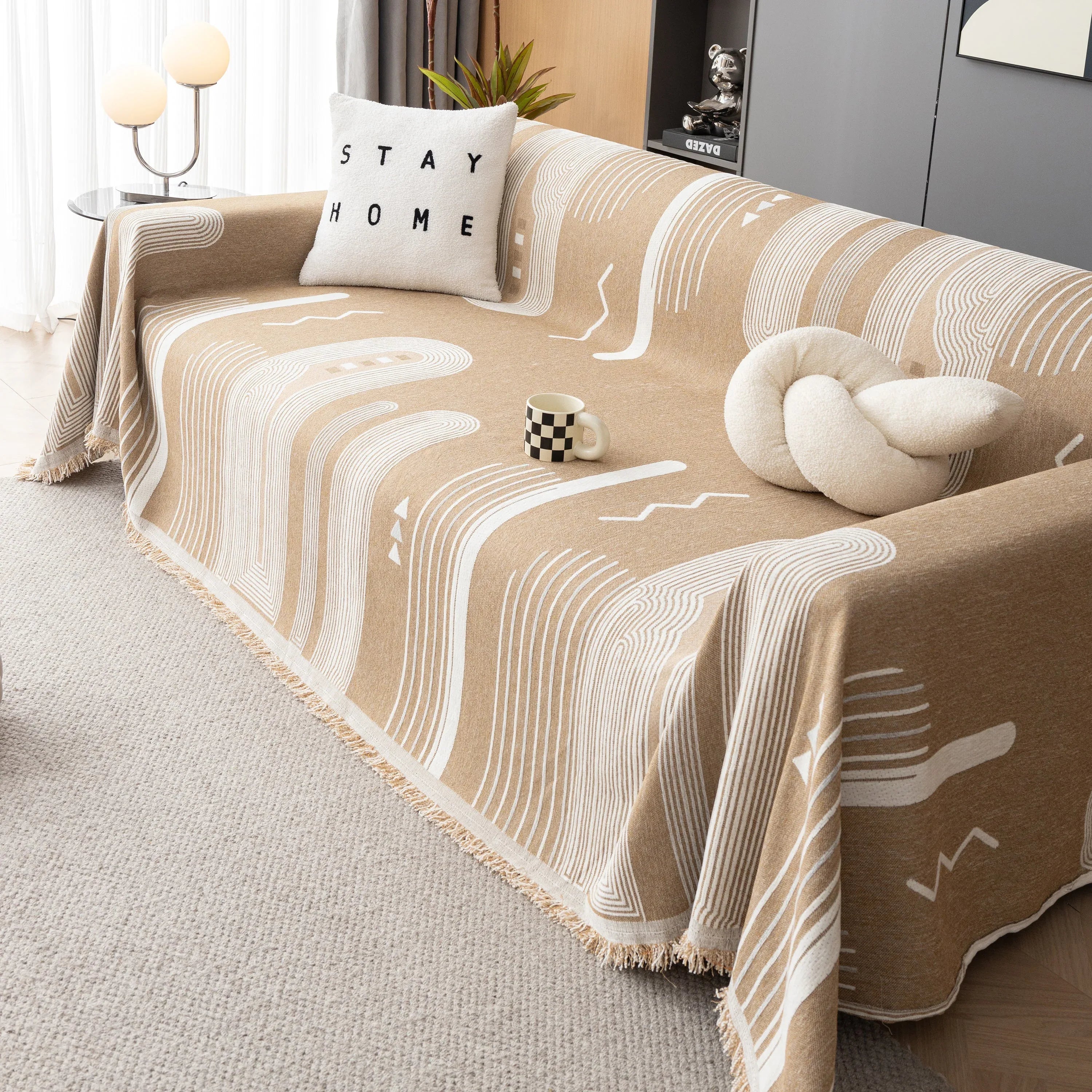 Boho Couch Throw Covers with Tassel Thick Durable Sofa Cover Blanket Furniture Slipcover Sectional - TaroTextile