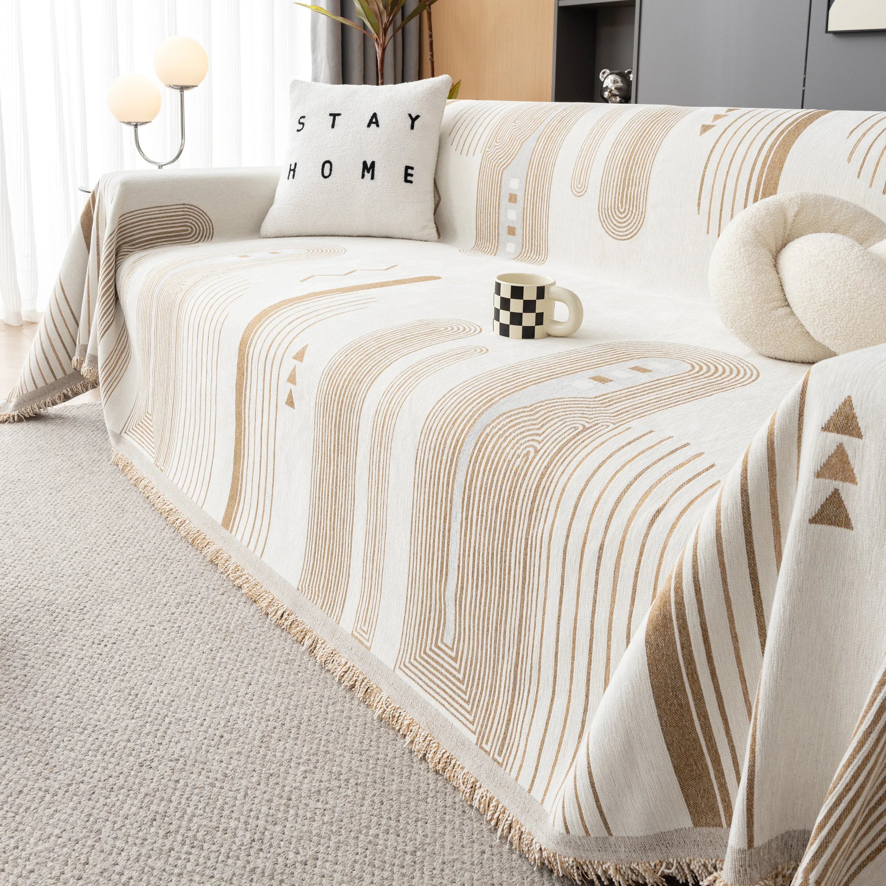 Boho Couch Throw Covers with Tassel Thick Durable Sofa Cover Blanket Furniture Slipcover Sectional - TaroTextile