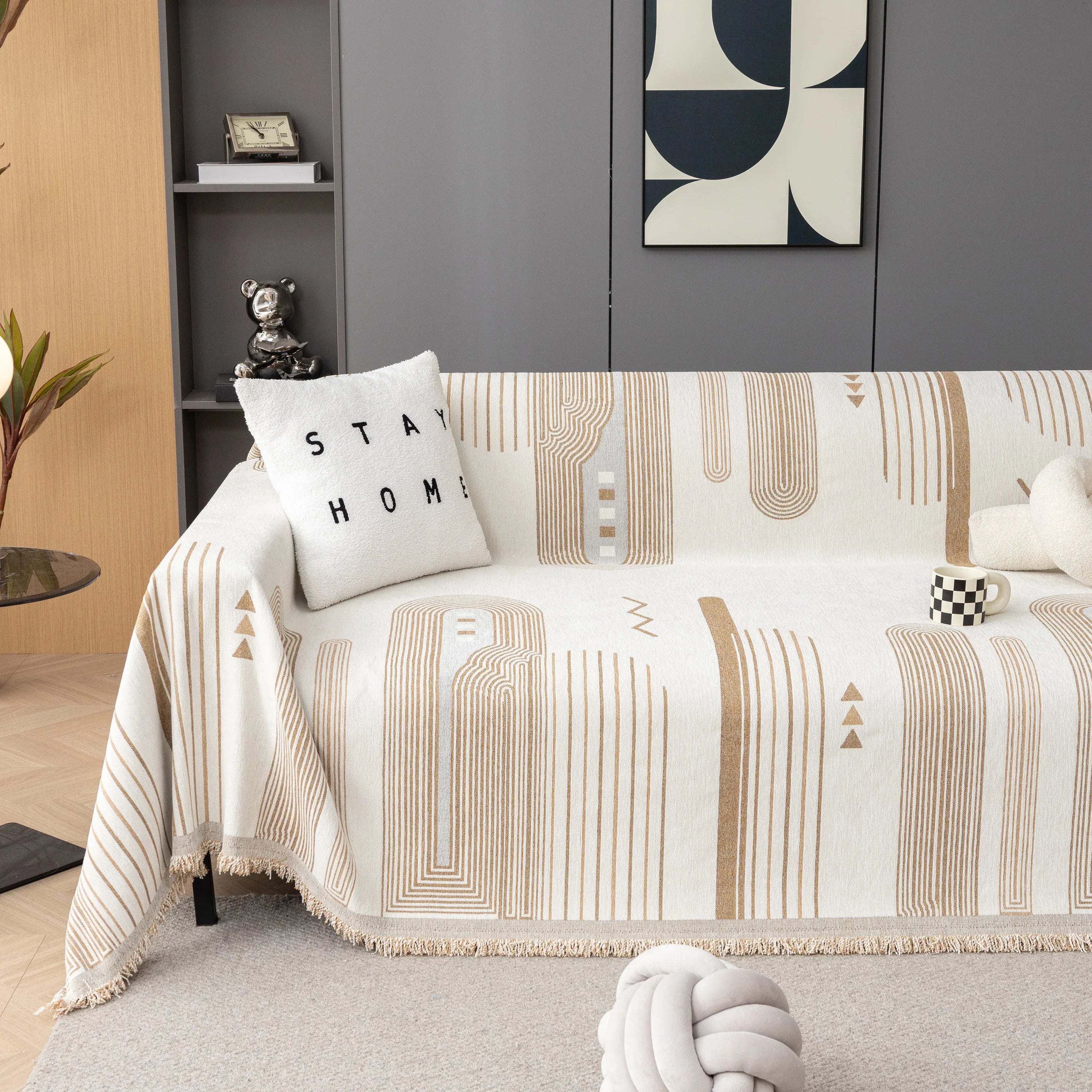 Boho Couch Throw Covers with Tassel Thick Durable Sofa Cover Blanket Furniture Slipcover Sectional - TaroTextile