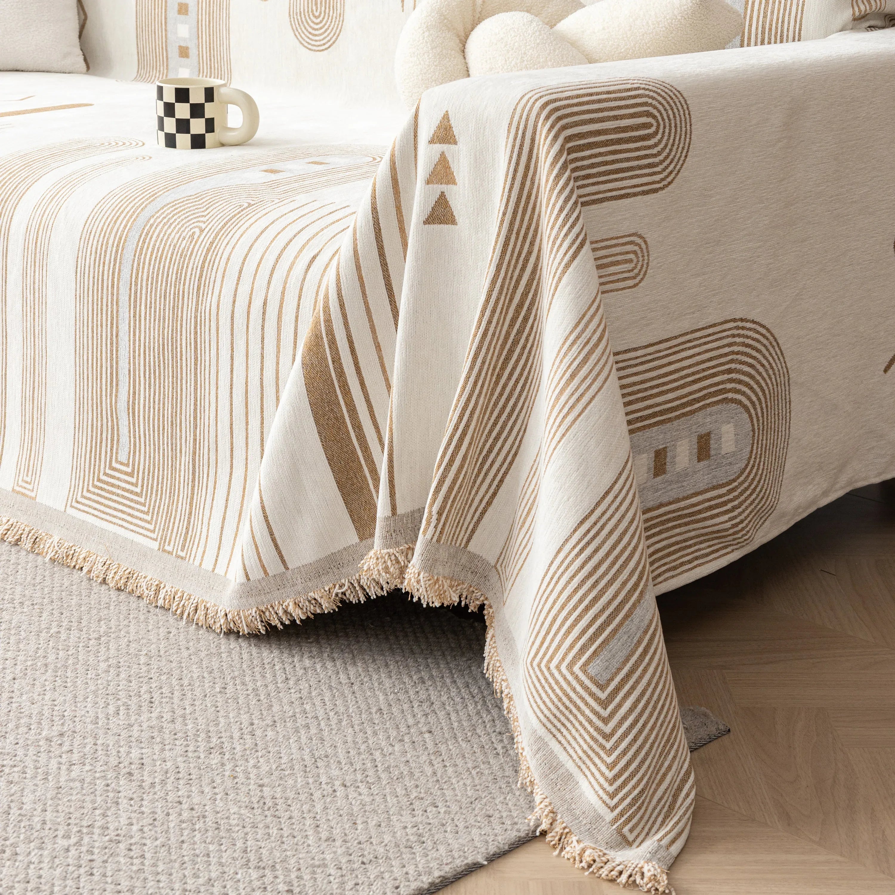 Boho Couch Throw Covers with Tassel Thick Durable Sofa Cover Blanket Furniture Slipcover Sectional - TaroTextile