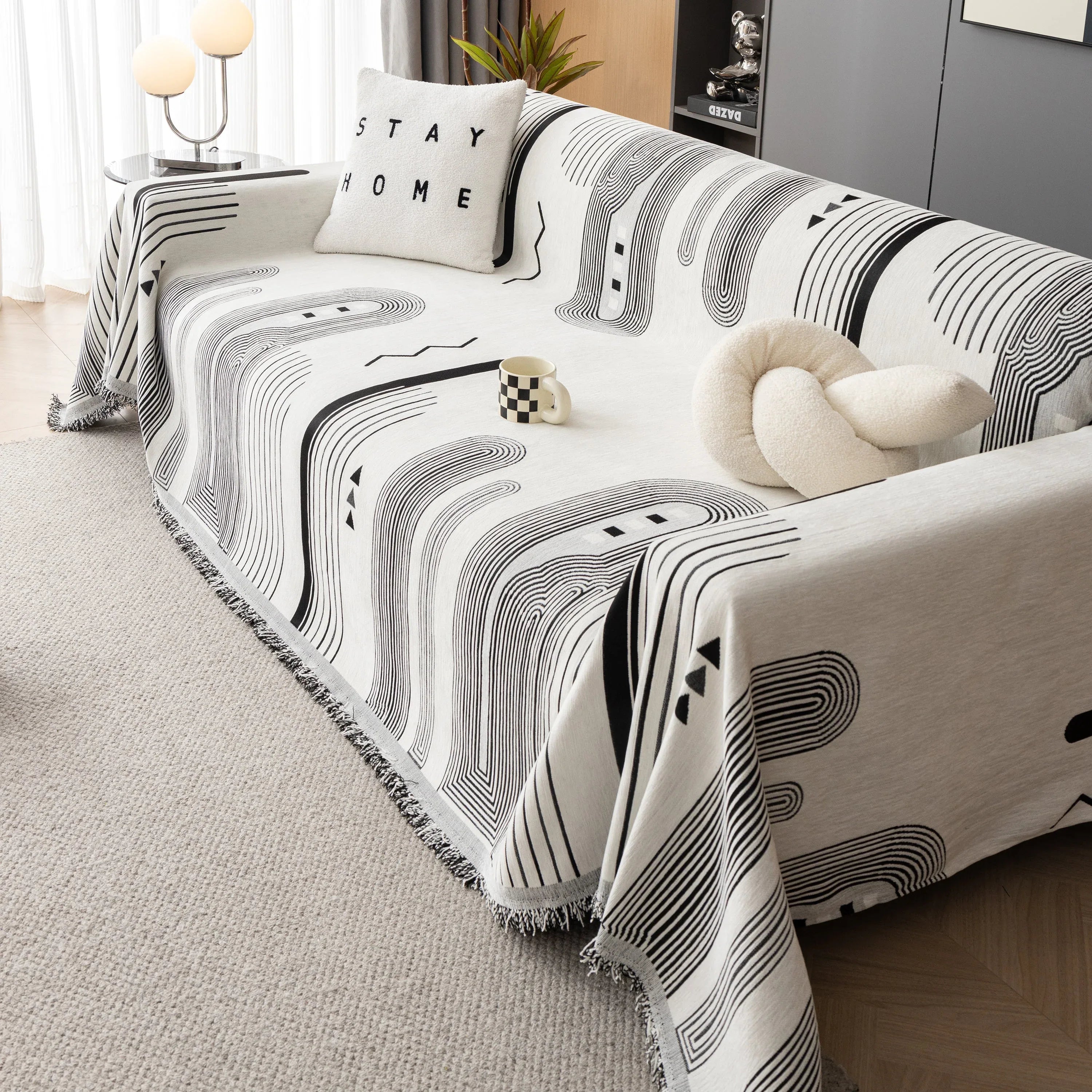 Boho Couch Throw Covers with Tassel Thick Durable Sofa Cover Blanket Furniture Slipcover Sectional - TaroTextile
