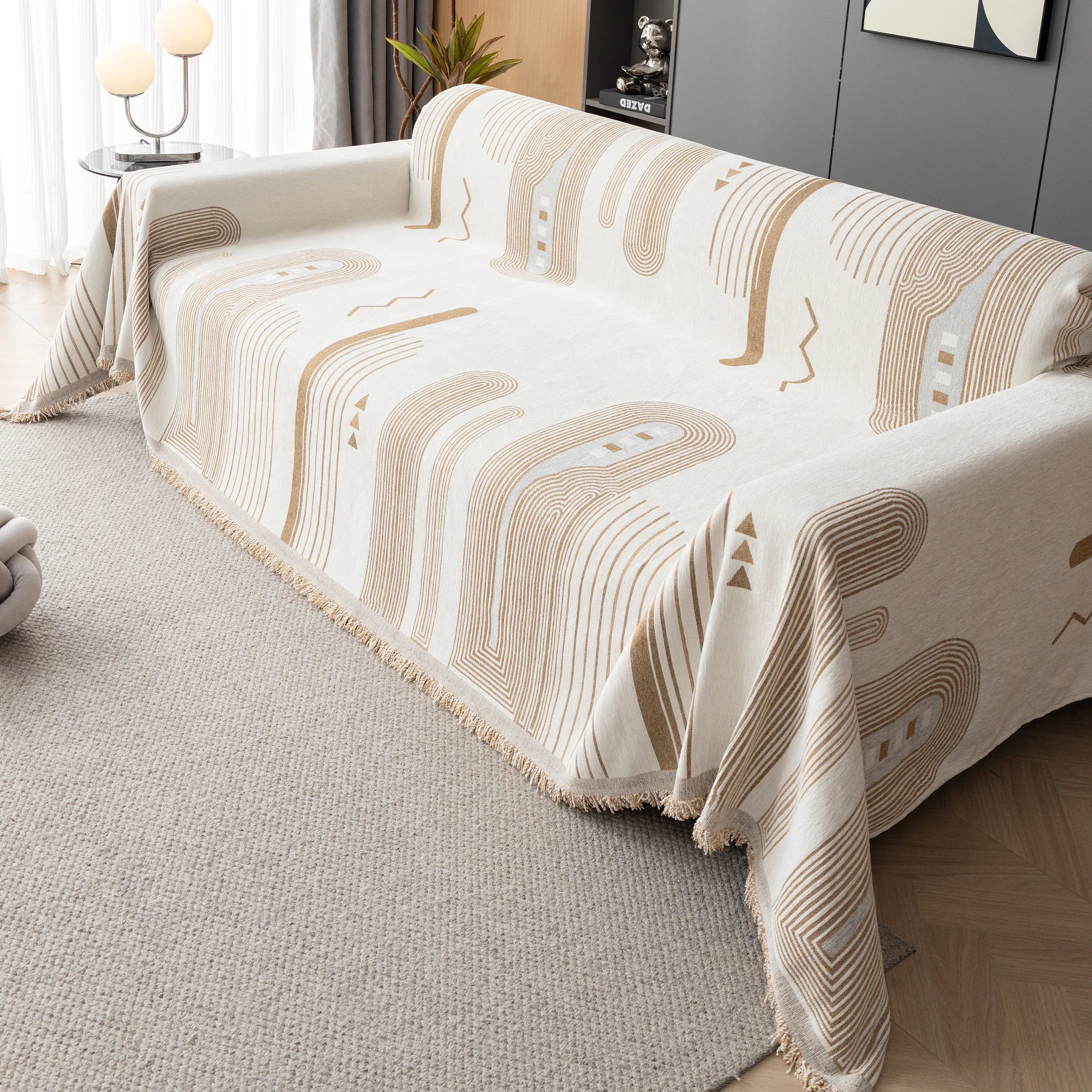 Boho Couch Throw Covers with Tassel Thick Durable Sofa Cover Blanket Furniture Slipcover Sectional - TaroTextile