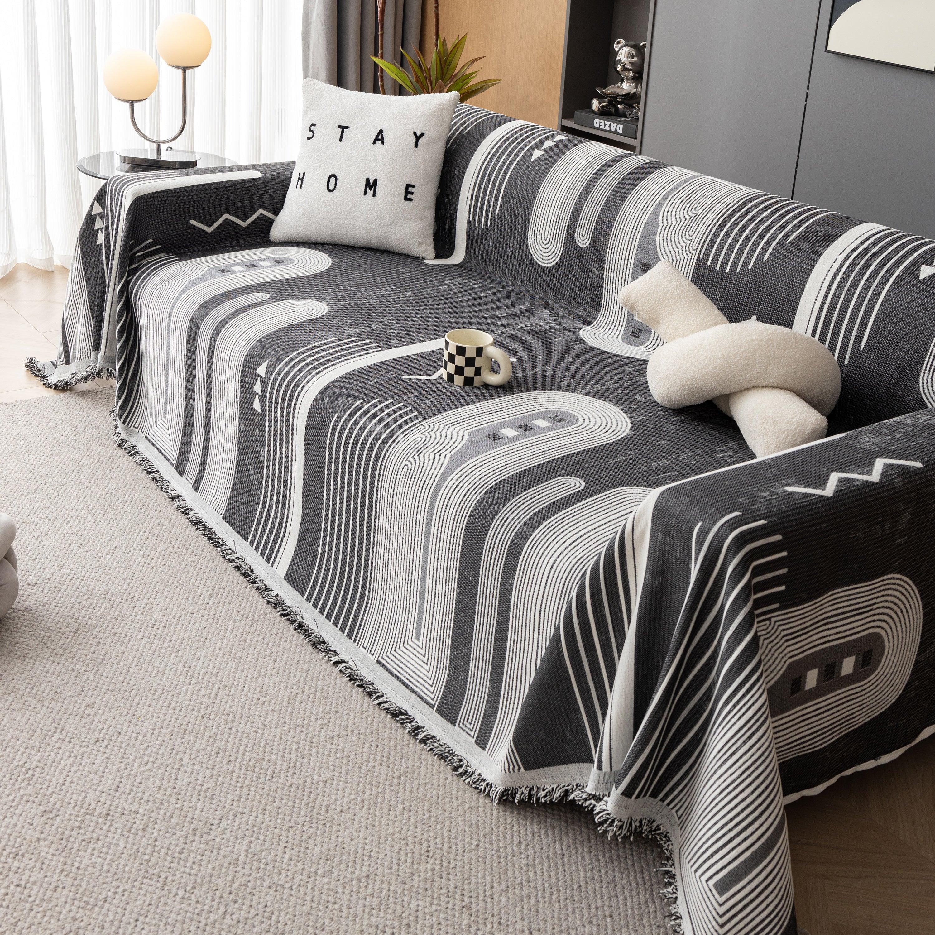 Boho Couch Throw Covers with Tassel Thick Durable Sofa Cover Blanket Furniture Slipcover Sectional - TaroTextile