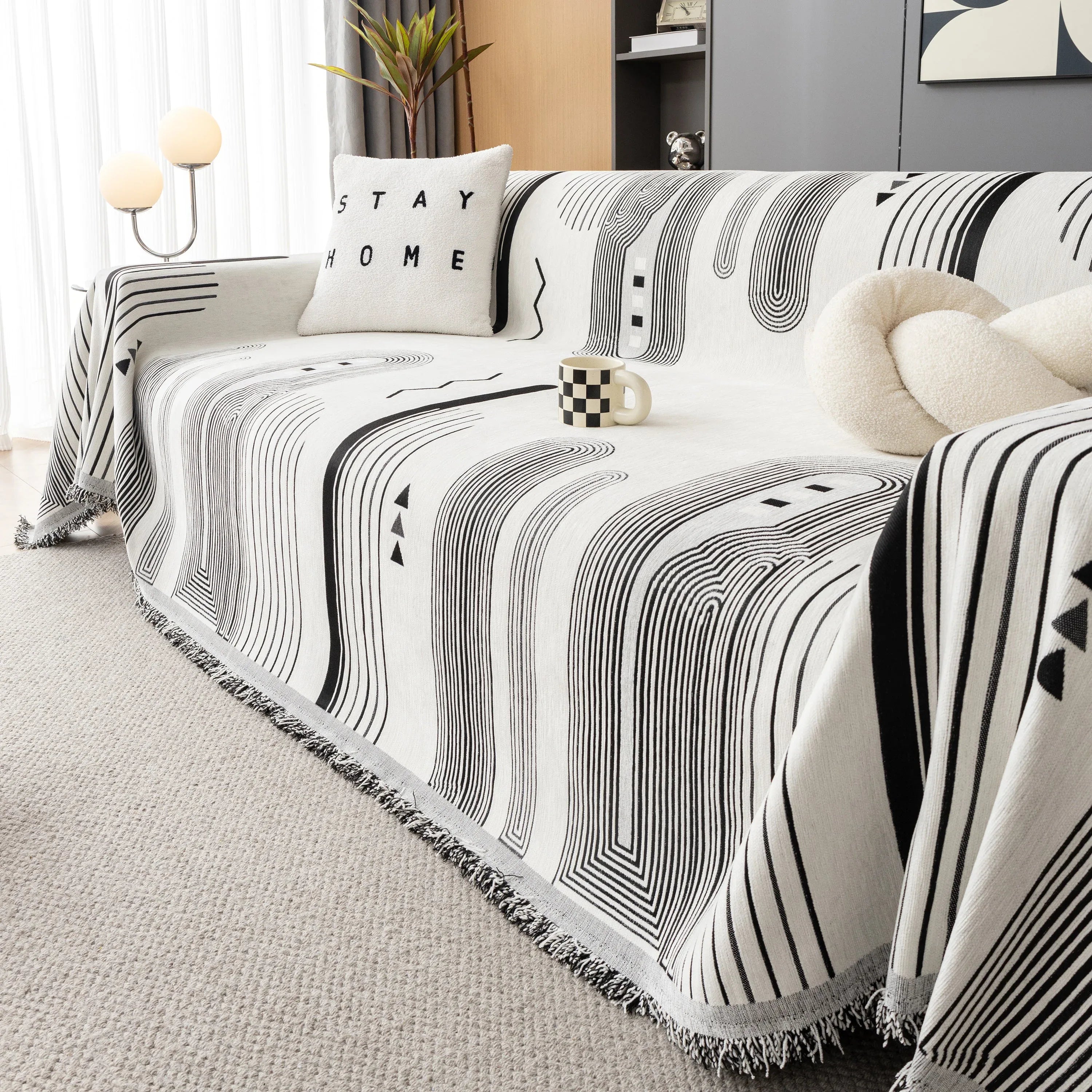 Boho Couch Throw Covers with Tassel Thick Durable Sofa Cover Blanket Furniture Slipcover Sectional - TaroTextile