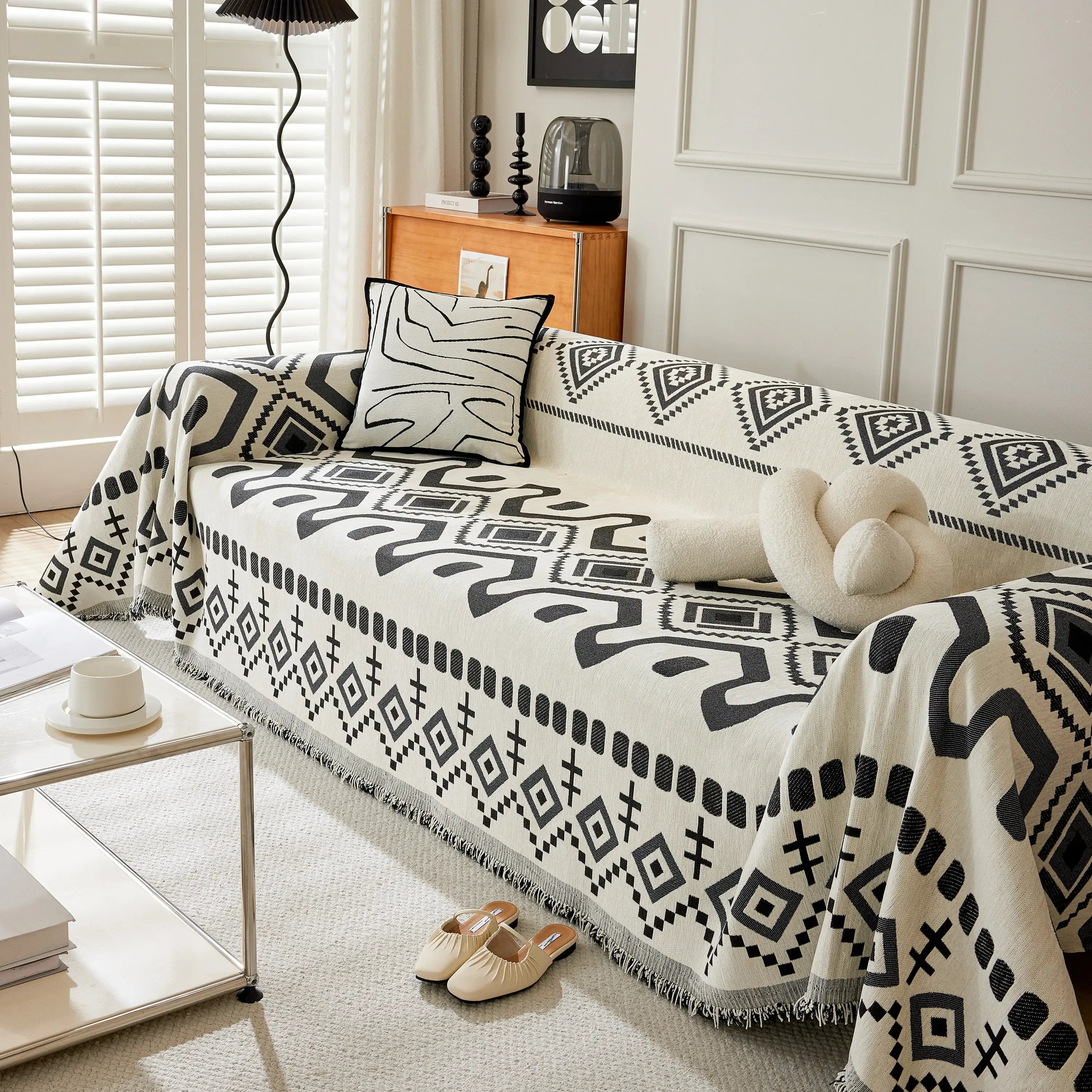 Boho Geometric Chenille Throw Sofa Cover Soft Textured Decorative Couch Blanket - TaroTextile