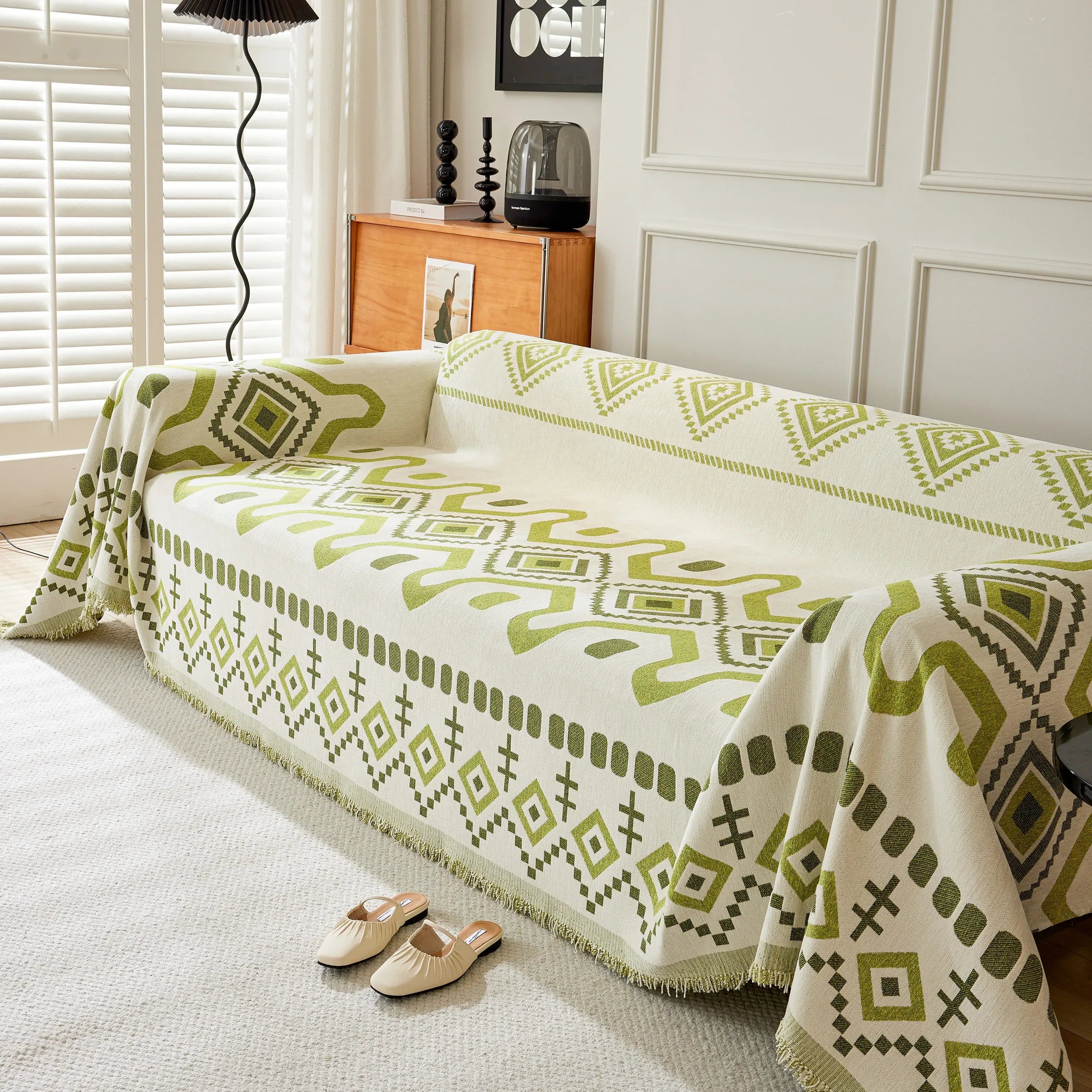 Boho Geometric Chenille Throw Sofa Cover Soft Textured Decorative Couch Blanket - TaroTextile