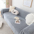 Boho Herringbone Sofa Throw Blanket with Pom Pom Tassels Stylish Furniture Slipcover - TaroTextile
