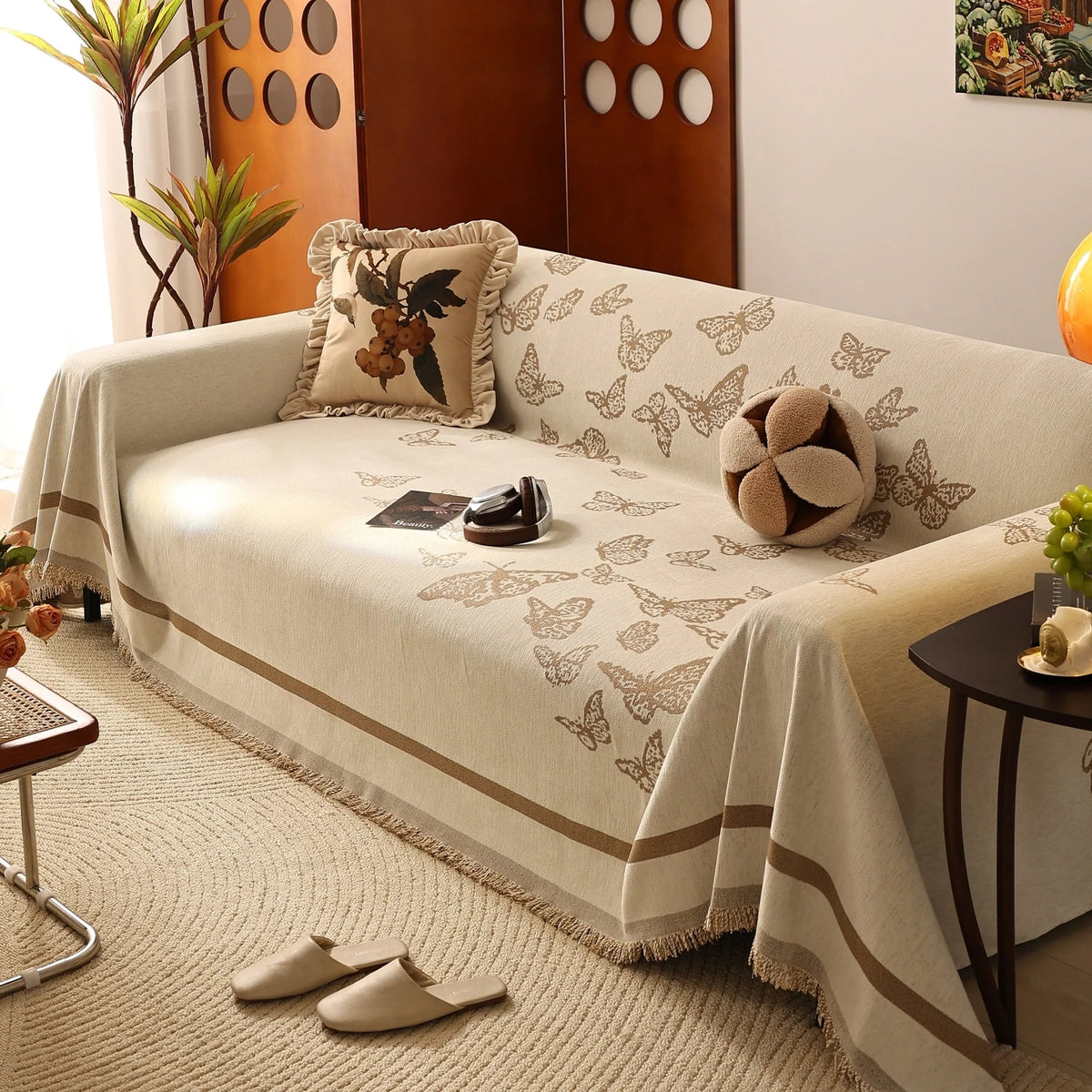 Butterfly Jacquard Soft Couch Blankets Cover for Couch Reversible Modern Sofa Slipcover Throw Covers - TaroTextile