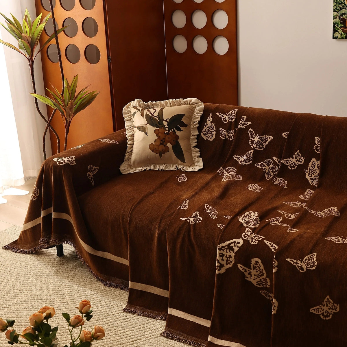 Butterfly Jacquard Soft Couch Blankets Cover for Couch Reversible Modern Sofa Slipcover Throw Covers - TaroTextile
