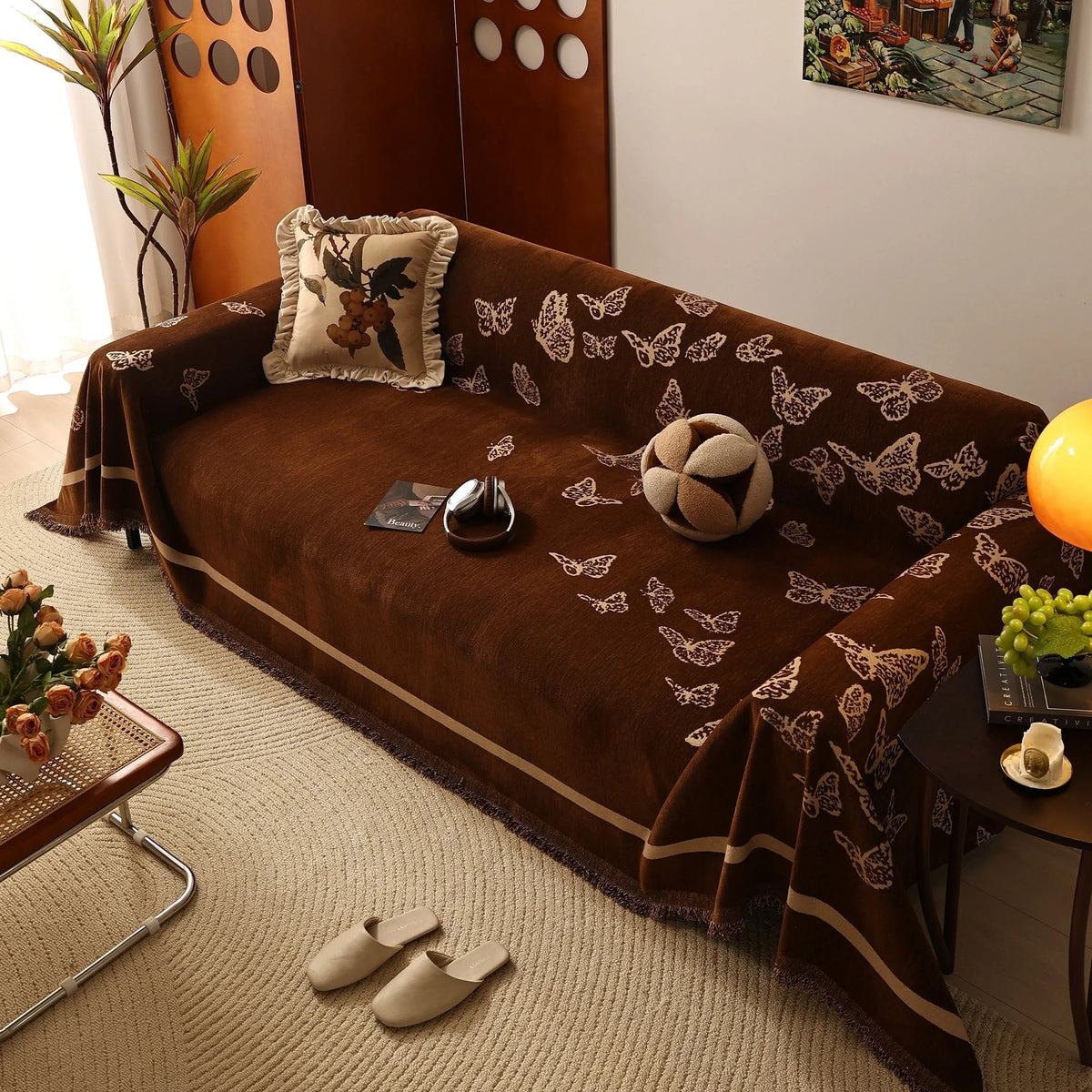 Butterfly Jacquard Soft Couch Blankets Cover for Couch Reversible Modern Sofa Slipcover Throw Covers - TaroTextile