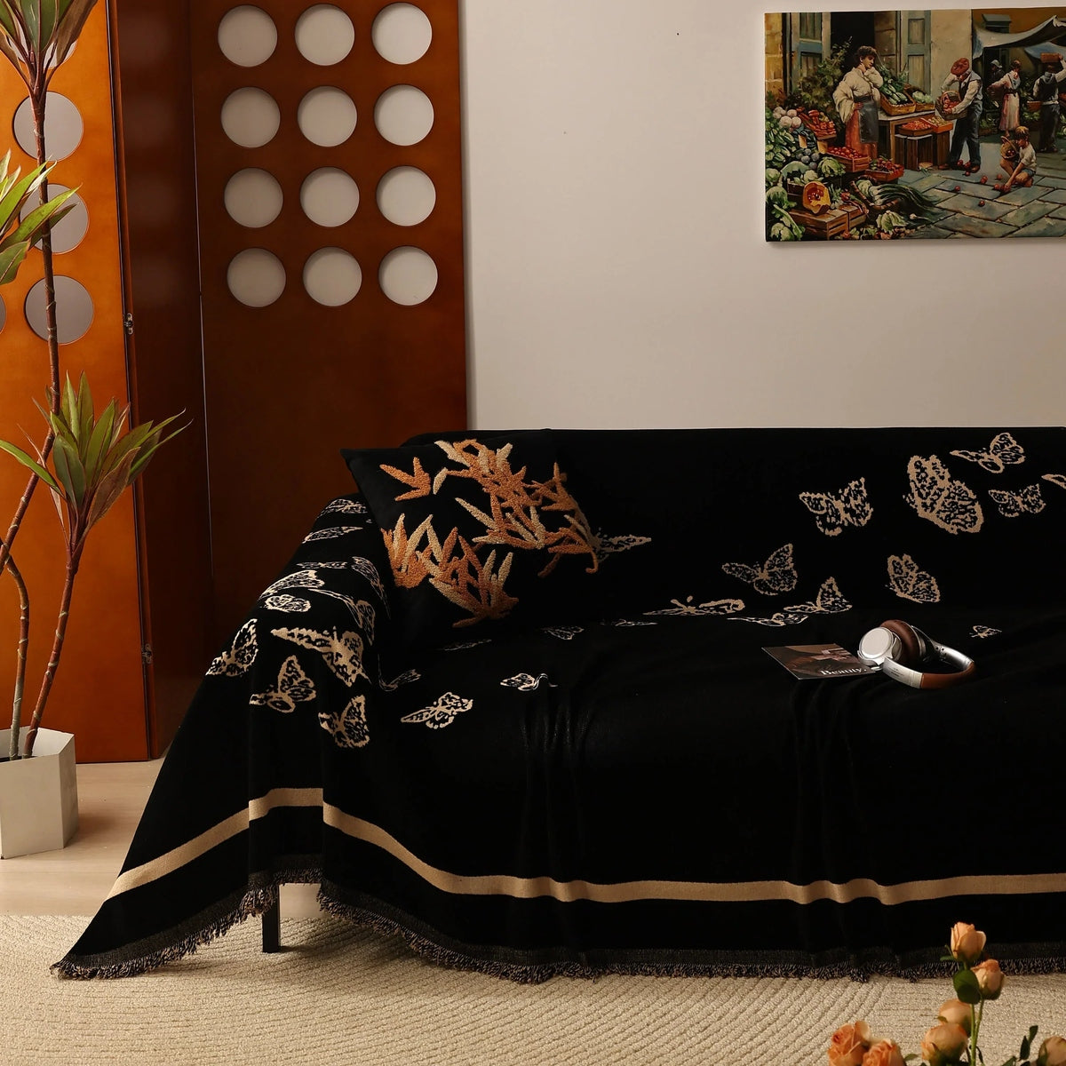 Butterfly Jacquard Soft Couch Blankets Cover for Couch Reversible Modern Sofa Slipcover Throw Covers - TaroTextile