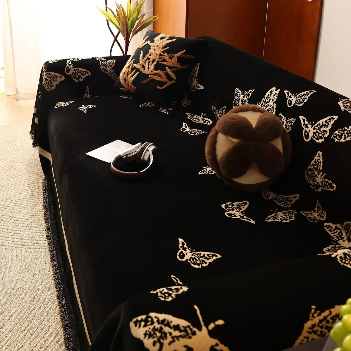 Butterfly Jacquard Soft Couch Blankets Cover for Couch Reversible Modern Sofa Slipcover Throw Covers - TaroTextile