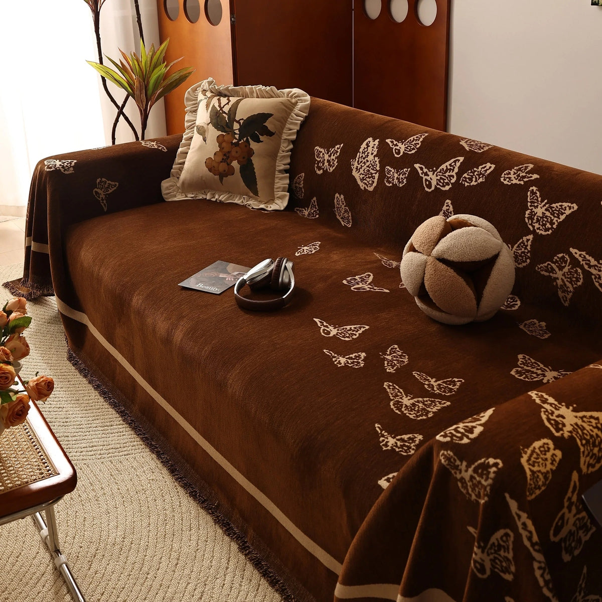 Butterfly Jacquard Soft Couch Blankets Cover for Couch Reversible Modern Sofa Slipcover Throw Covers - TaroTextile
