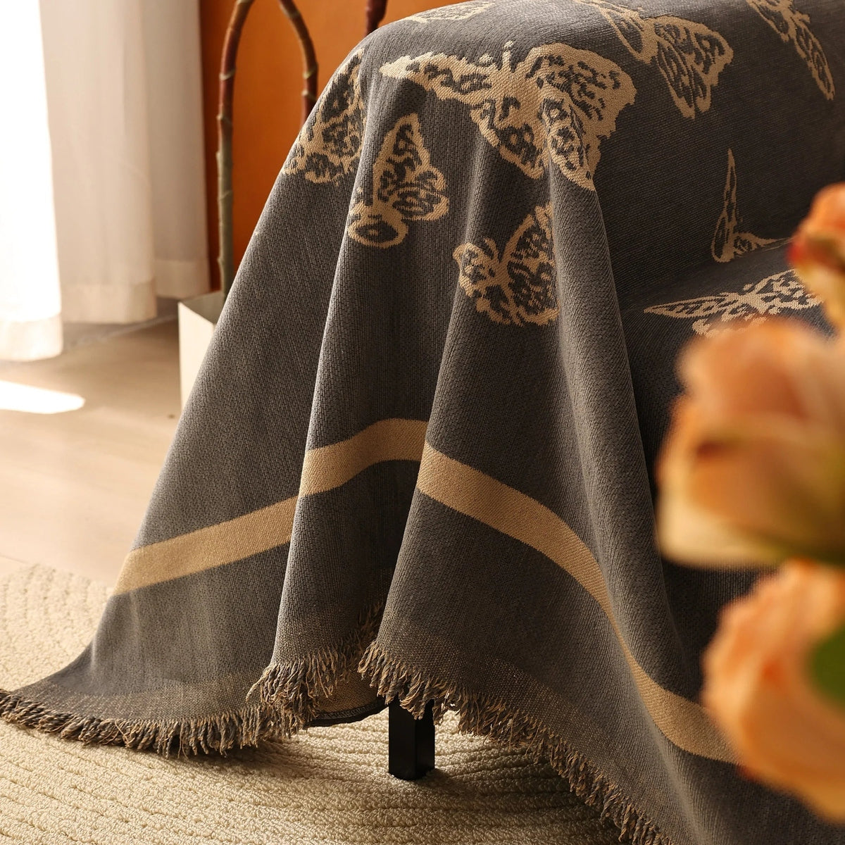 Butterfly Jacquard Soft Couch Blankets Cover for Couch Reversible Modern Sofa Slipcover Throw Covers - TaroTextile