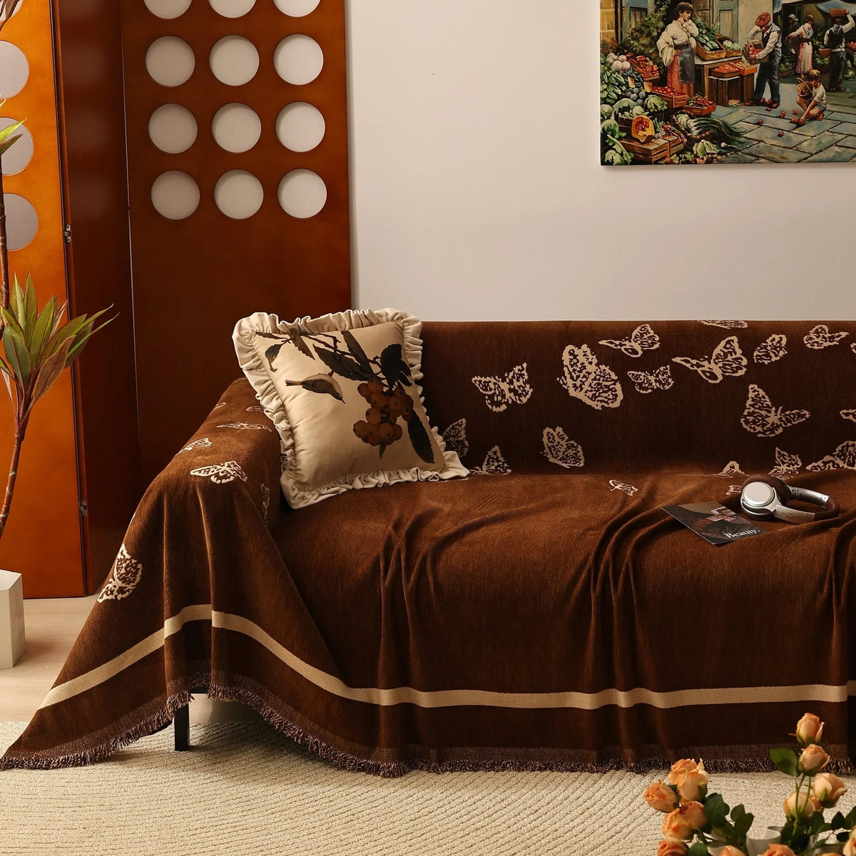 Butterfly Jacquard Soft Couch Blankets Cover for Couch Reversible Modern Sofa Slipcover Throw Covers - TaroTextile