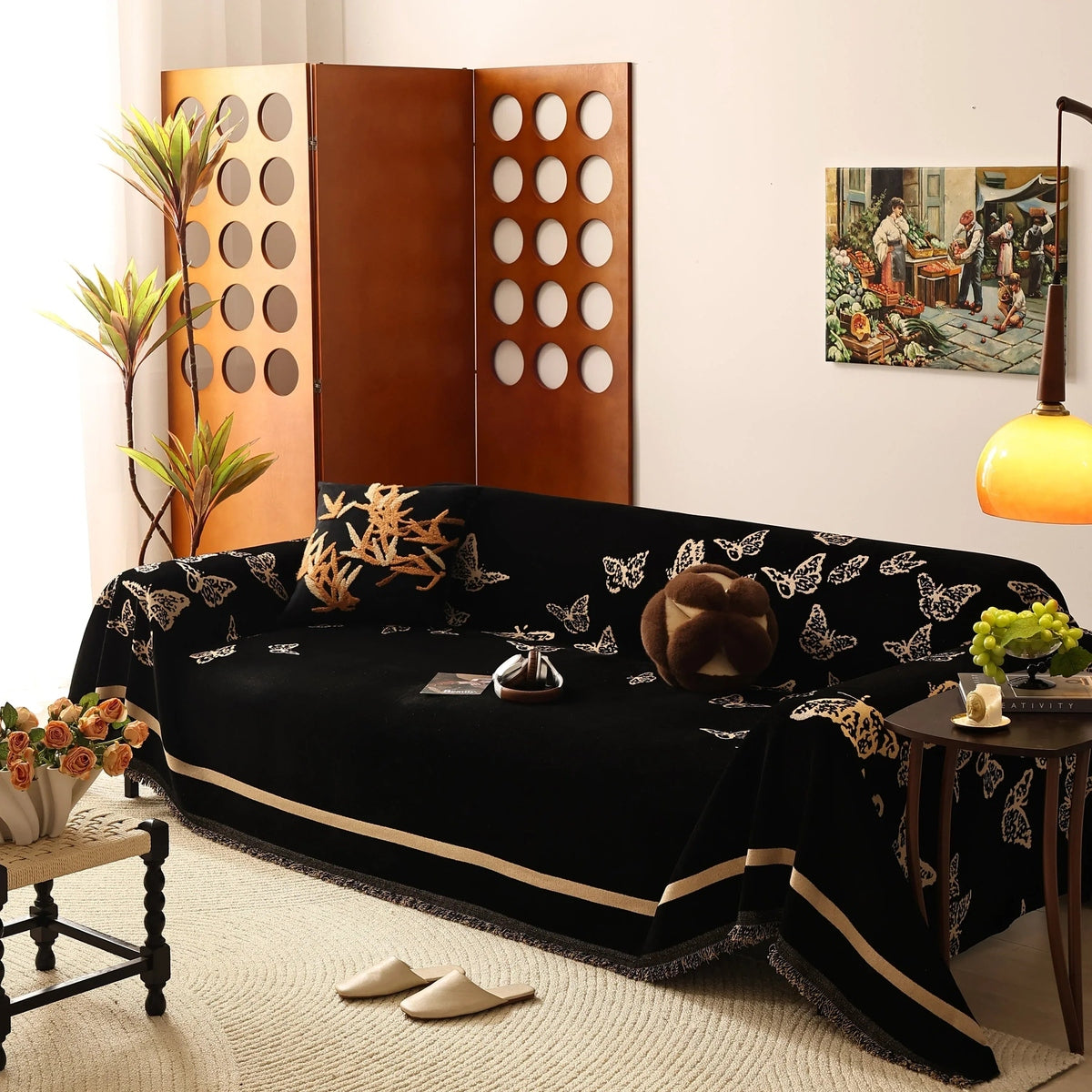 Butterfly Jacquard Soft Couch Blankets Cover for Couch Reversible Modern Sofa Slipcover Throw Covers - TaroTextile