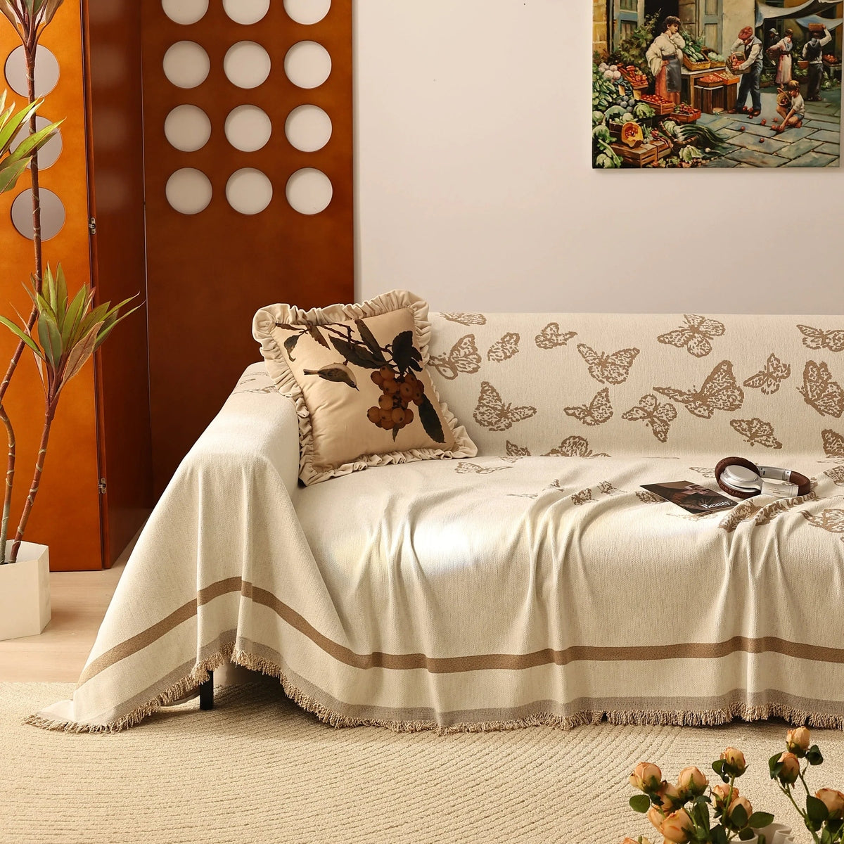 Butterfly Jacquard Soft Couch Blankets Cover for Couch Reversible Modern Sofa Slipcover Throw Covers - TaroTextile