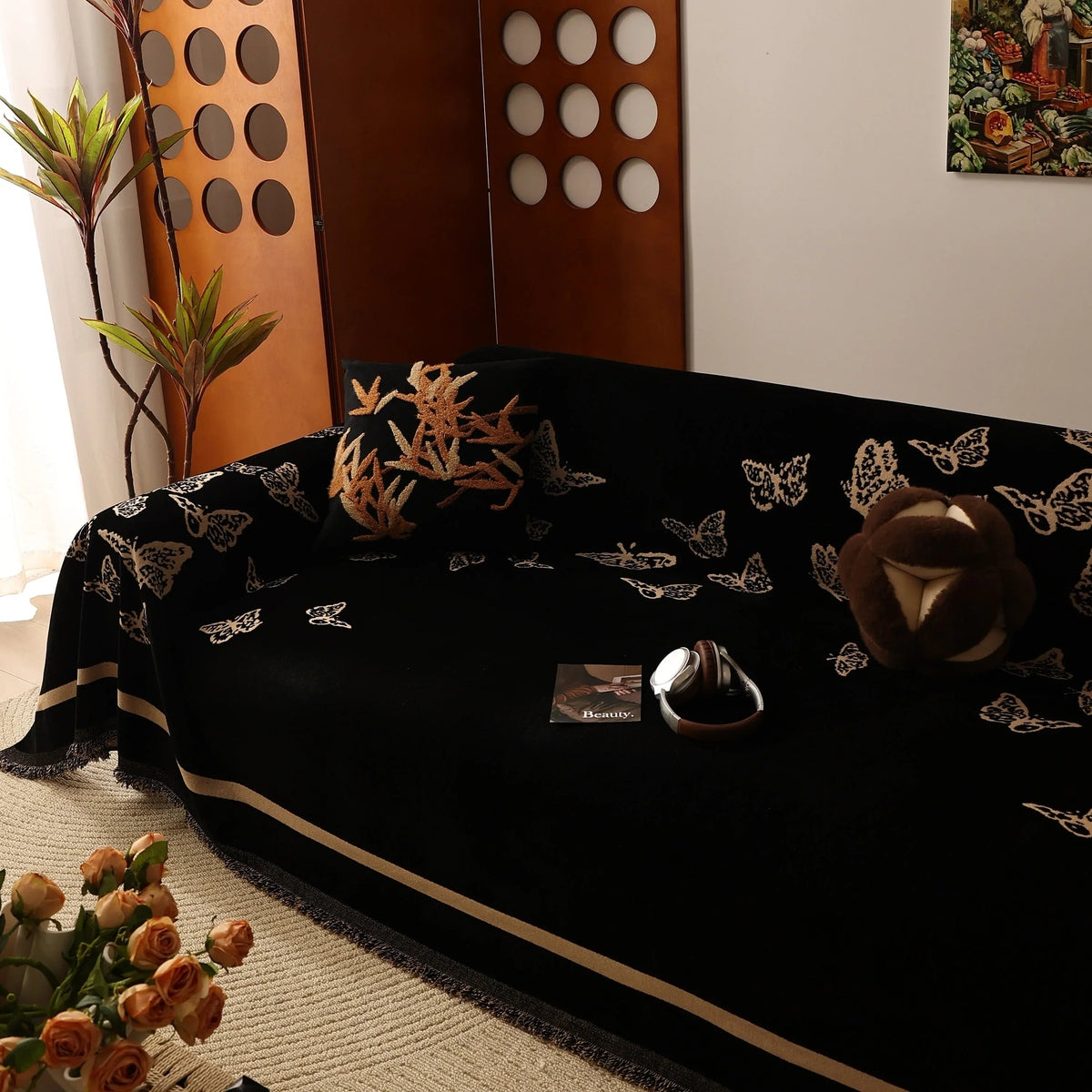 Butterfly Jacquard Soft Couch Blankets Cover for Couch Reversible Modern Sofa Slipcover Throw Covers - TaroTextile