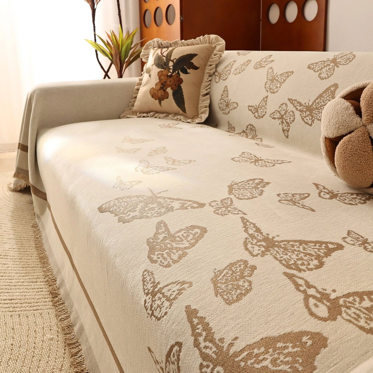 Butterfly Jacquard Soft Couch Blankets Cover for Couch Reversible Modern Sofa Slipcover Throw Covers - TaroTextile