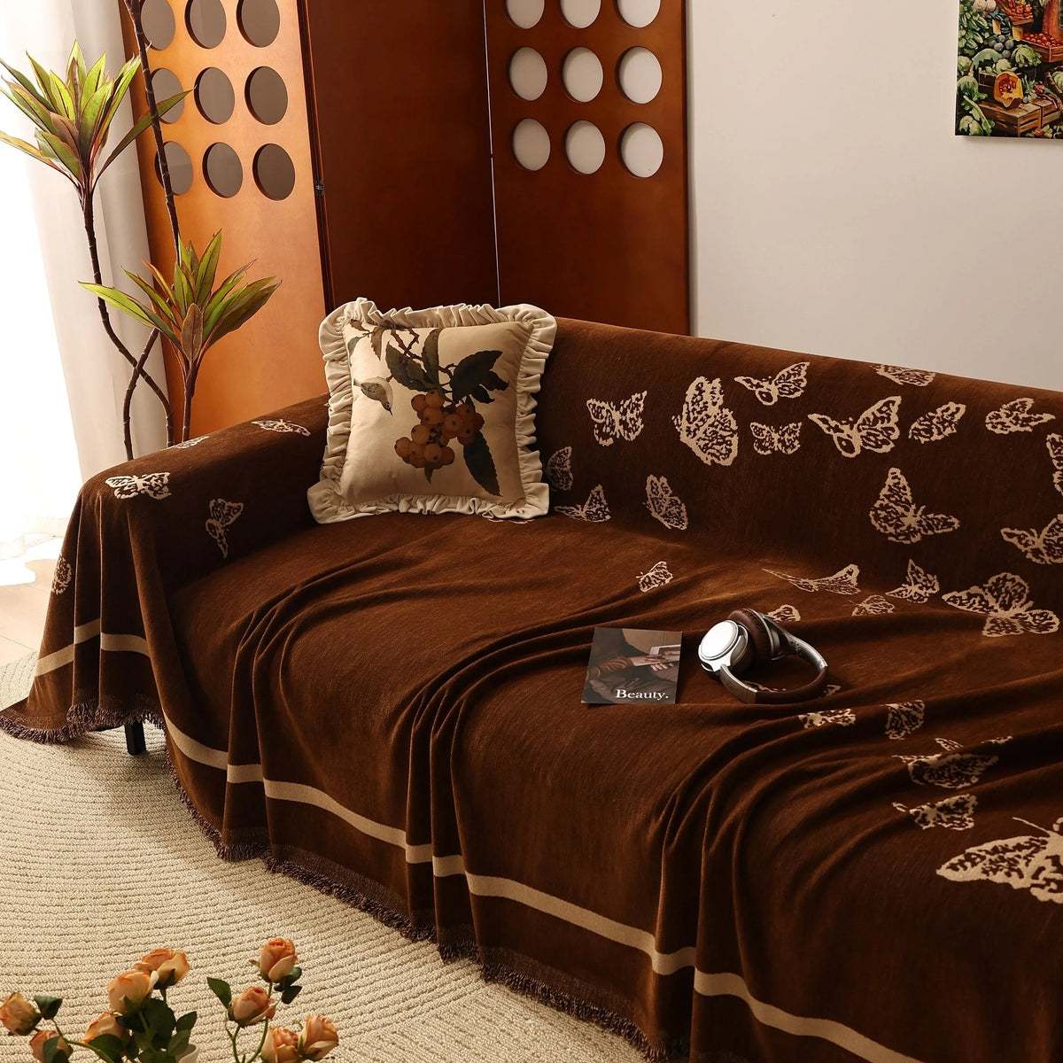 Butterfly Jacquard Soft Couch Blankets Cover for Couch Reversible Modern Sofa Slipcover Throw Covers - TaroTextile