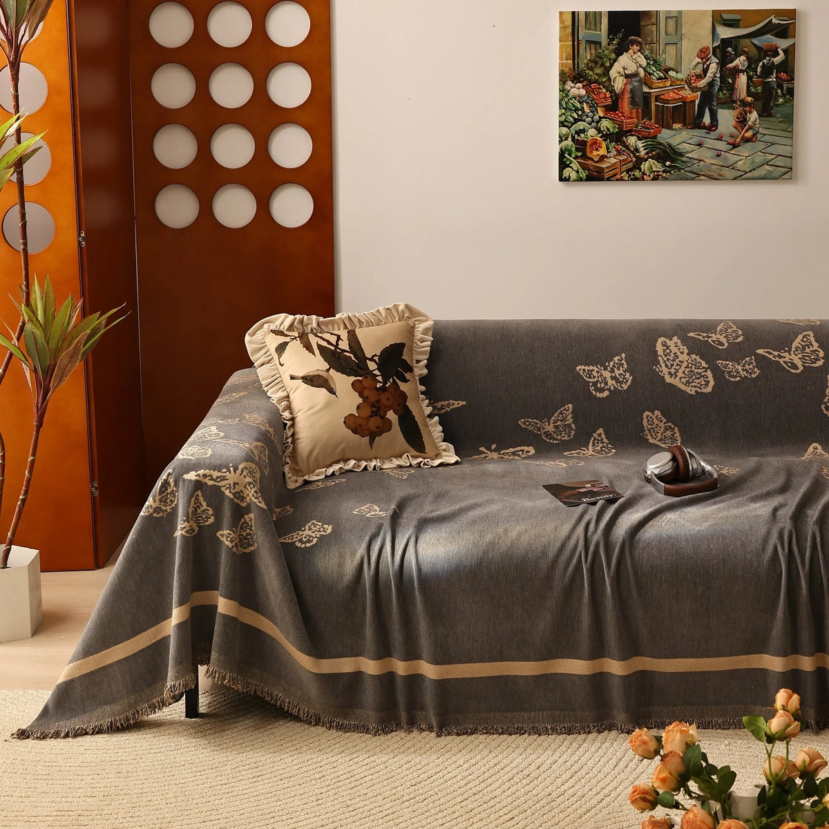 Butterfly Jacquard Soft Couch Blankets Cover for Couch Reversible Modern Sofa Slipcover Throw Covers - TaroTextile