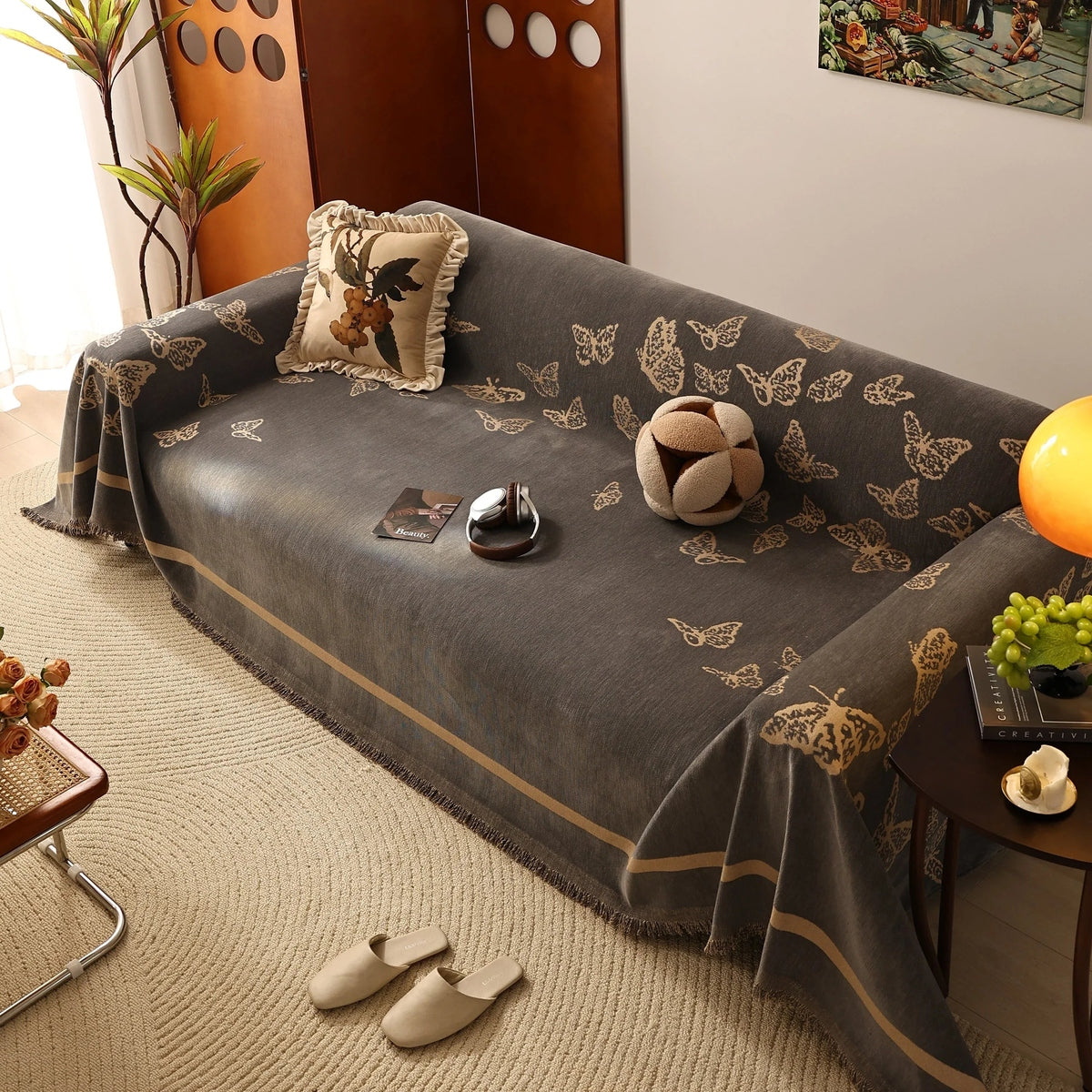 Butterfly Jacquard Soft Couch Blankets Cover for Couch Reversible Modern Sofa Slipcover Throw Covers - TaroTextile