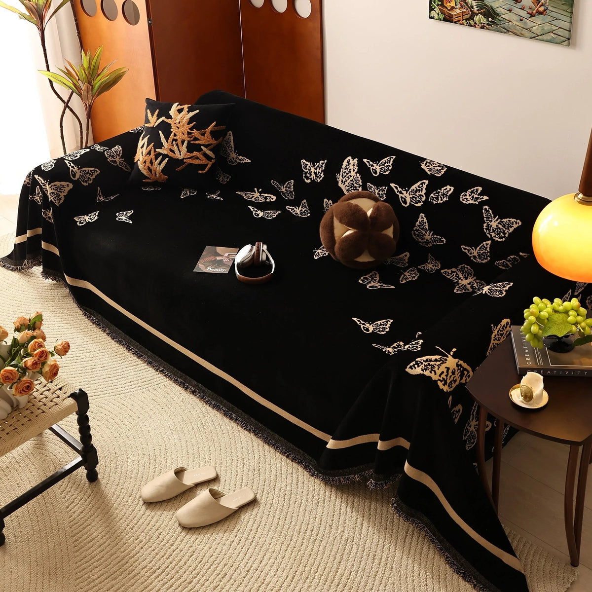 Butterfly Jacquard Soft Couch Blankets Cover for Couch Reversible Modern Sofa Slipcover Throw Covers - TaroTextile