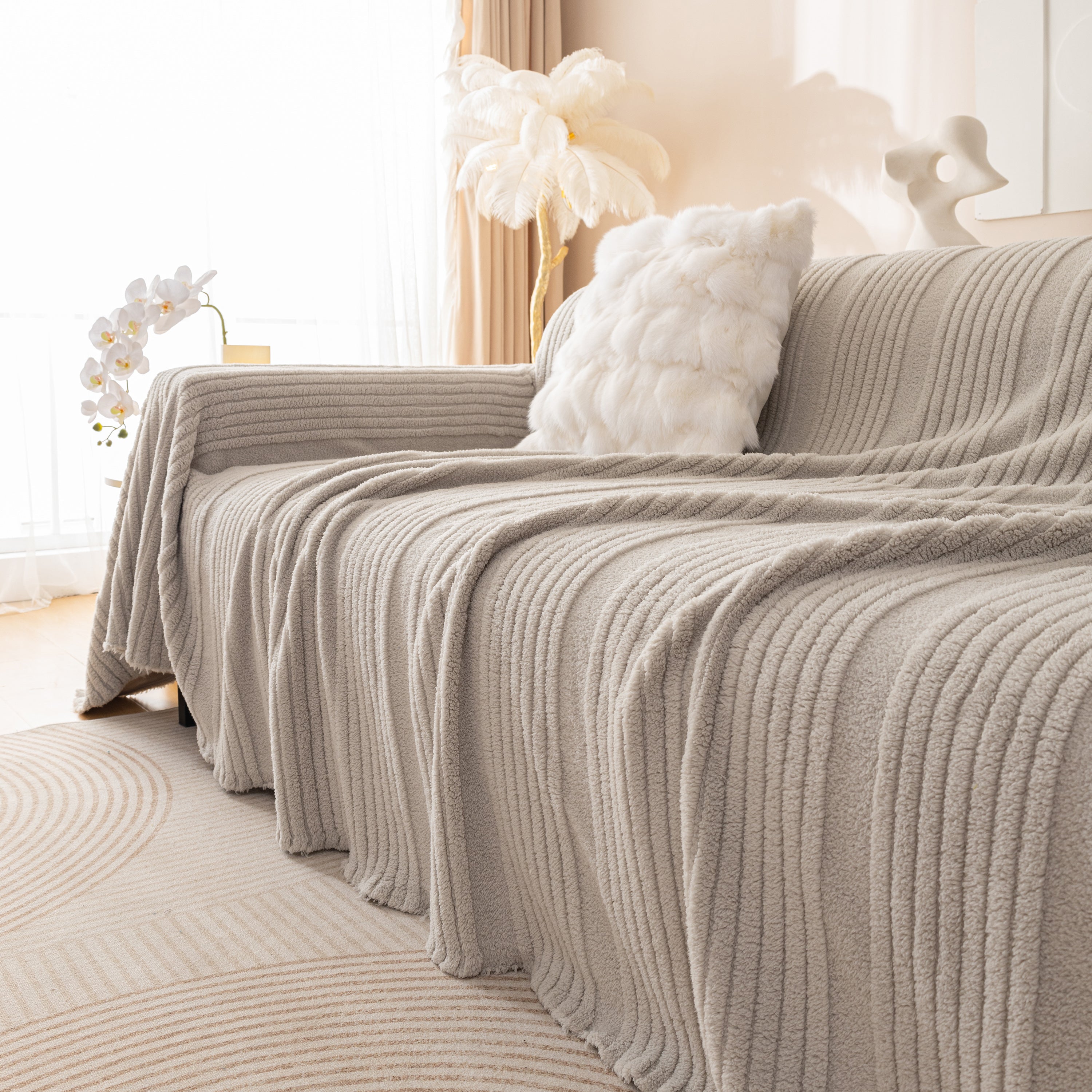 Luxury Oversized Soft Plush L Shape Couch Cover Sofa Throw Cover, Extra Large Blanket to Cover Couch