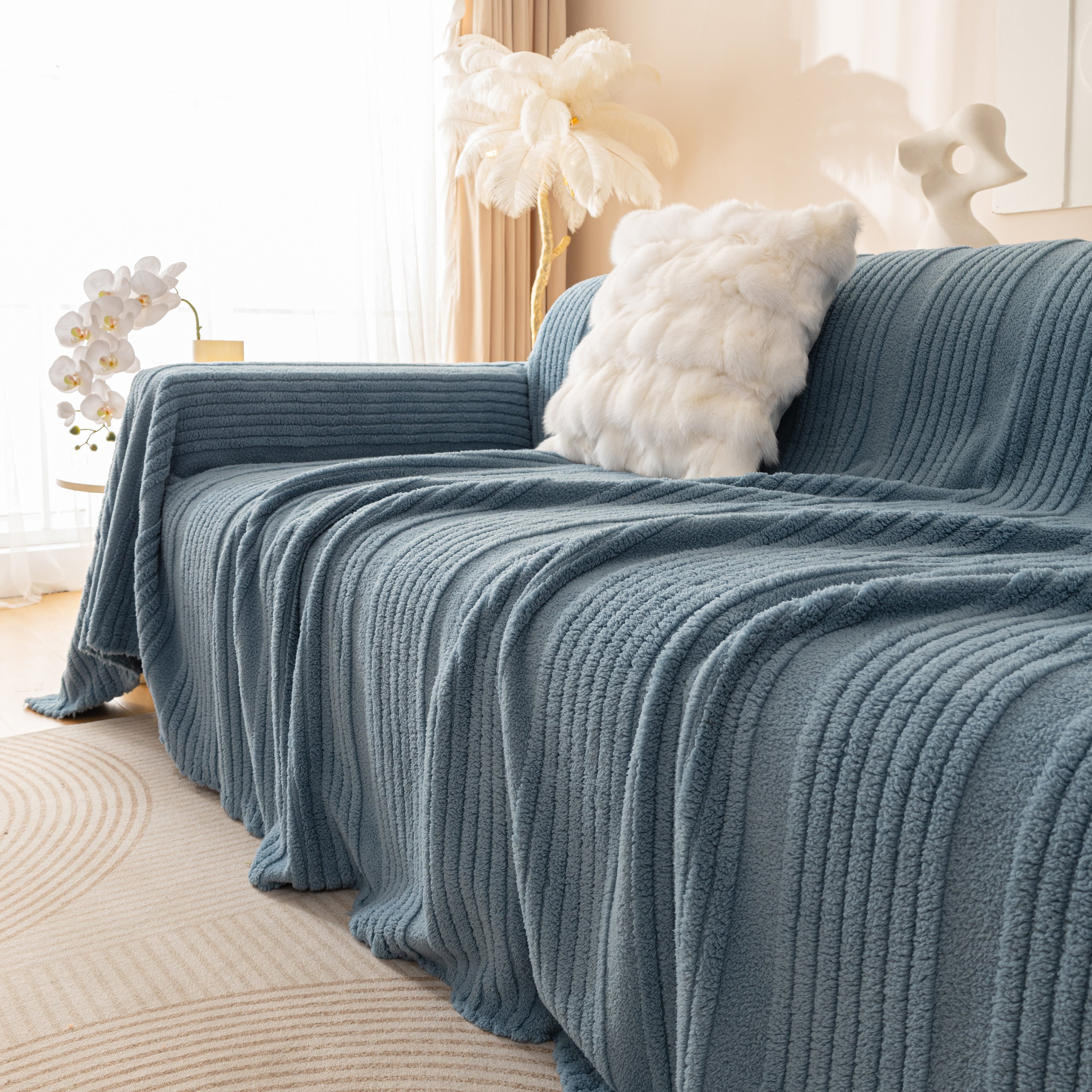 Luxury Oversized Soft Plush L Shape Couch Cover Sofa Throw Cover, Extra Large Blanket to Cover Couch