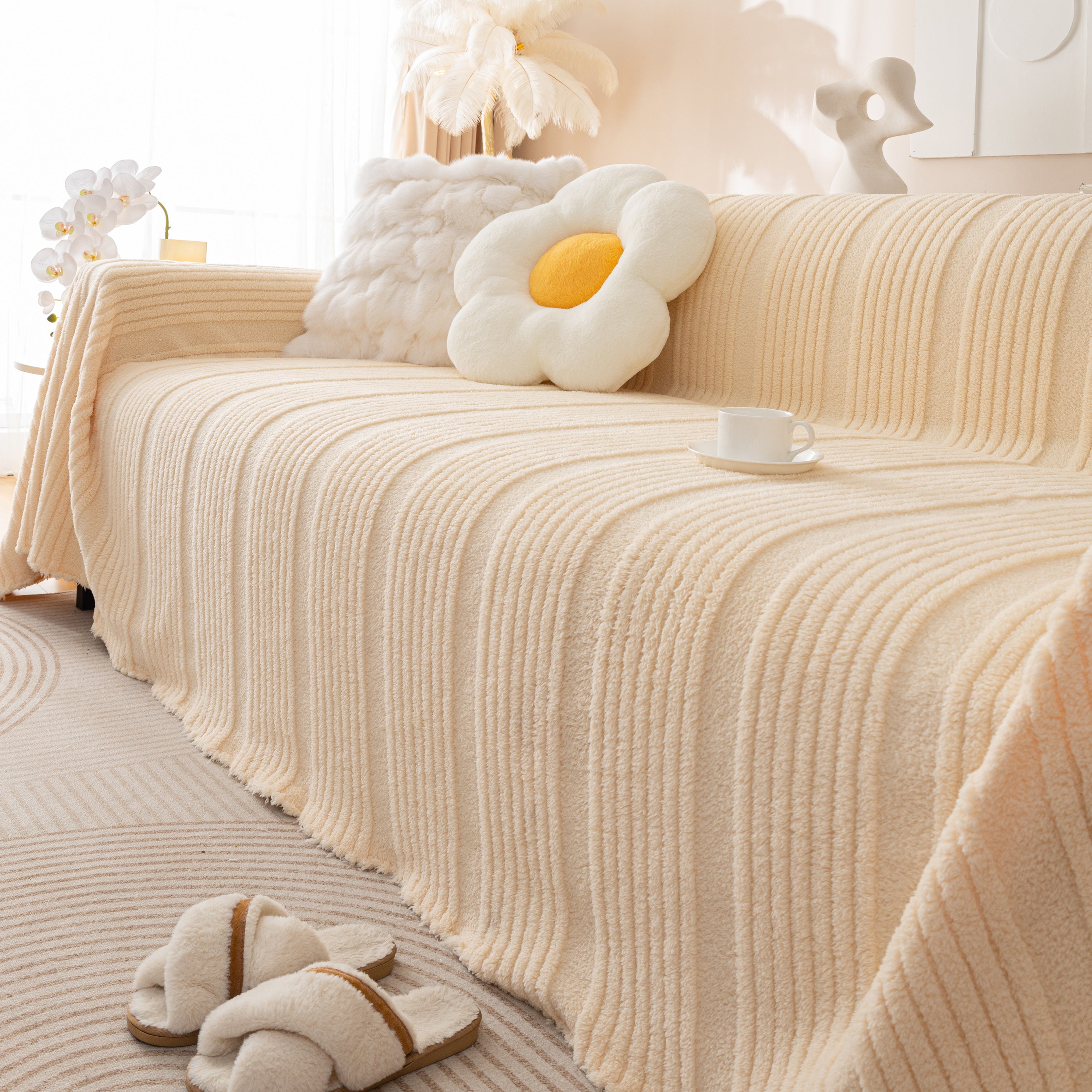 Luxury Oversized Soft Plush L Shape Couch Cover Sofa Throw Cover, Extra Large Blanket to Cover Couch