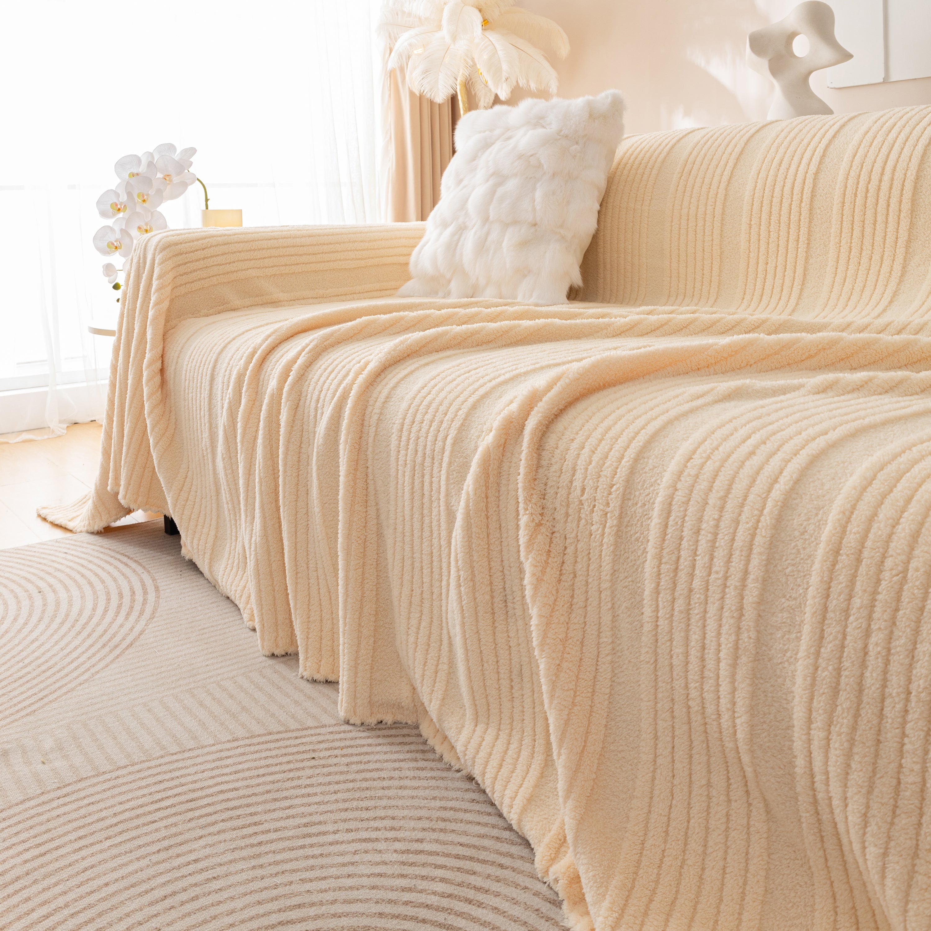 Luxury Oversized Soft Plush L Shape Couch Cover Sofa Throw Cover, Extra Large Blanket to Cover Couch