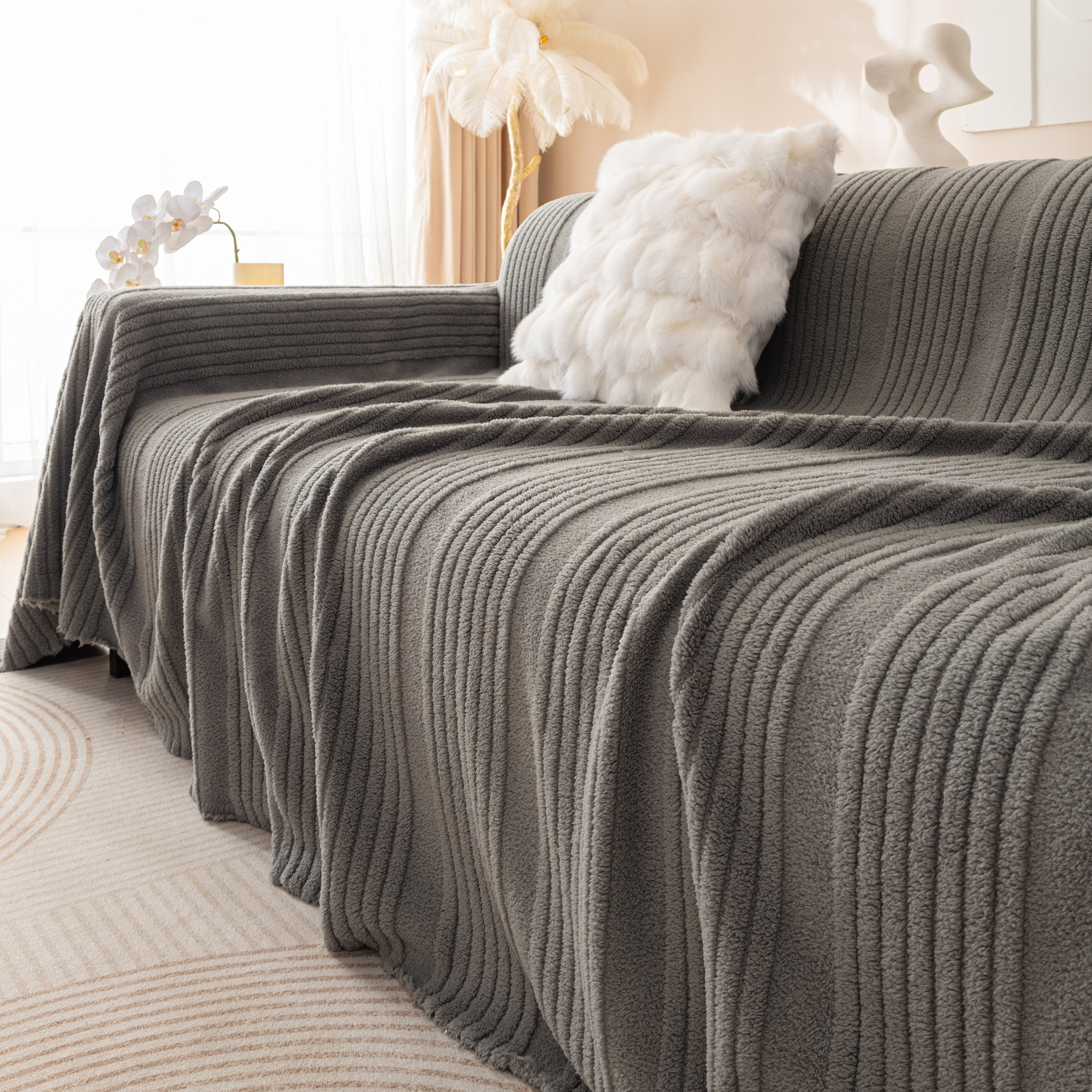 Luxury Oversized Soft Plush L Shape Couch Cover Sofa Throw Cover, Extra Large Blanket to Cover Couch
