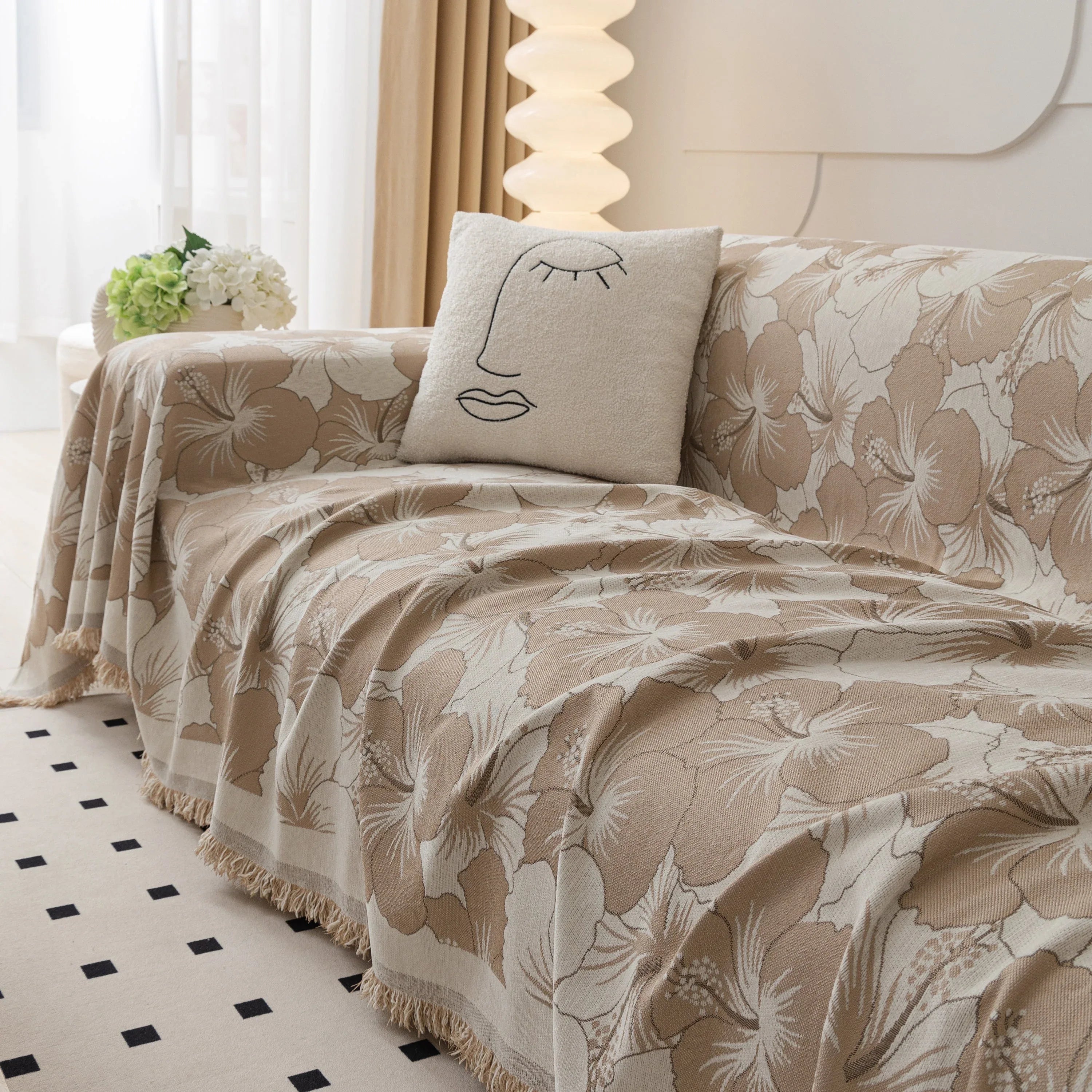 Chenille Blossoming Flowers Couch Covers, Couch Protector Blanket for Couches, Pet Furniture Throw - TaroTextile