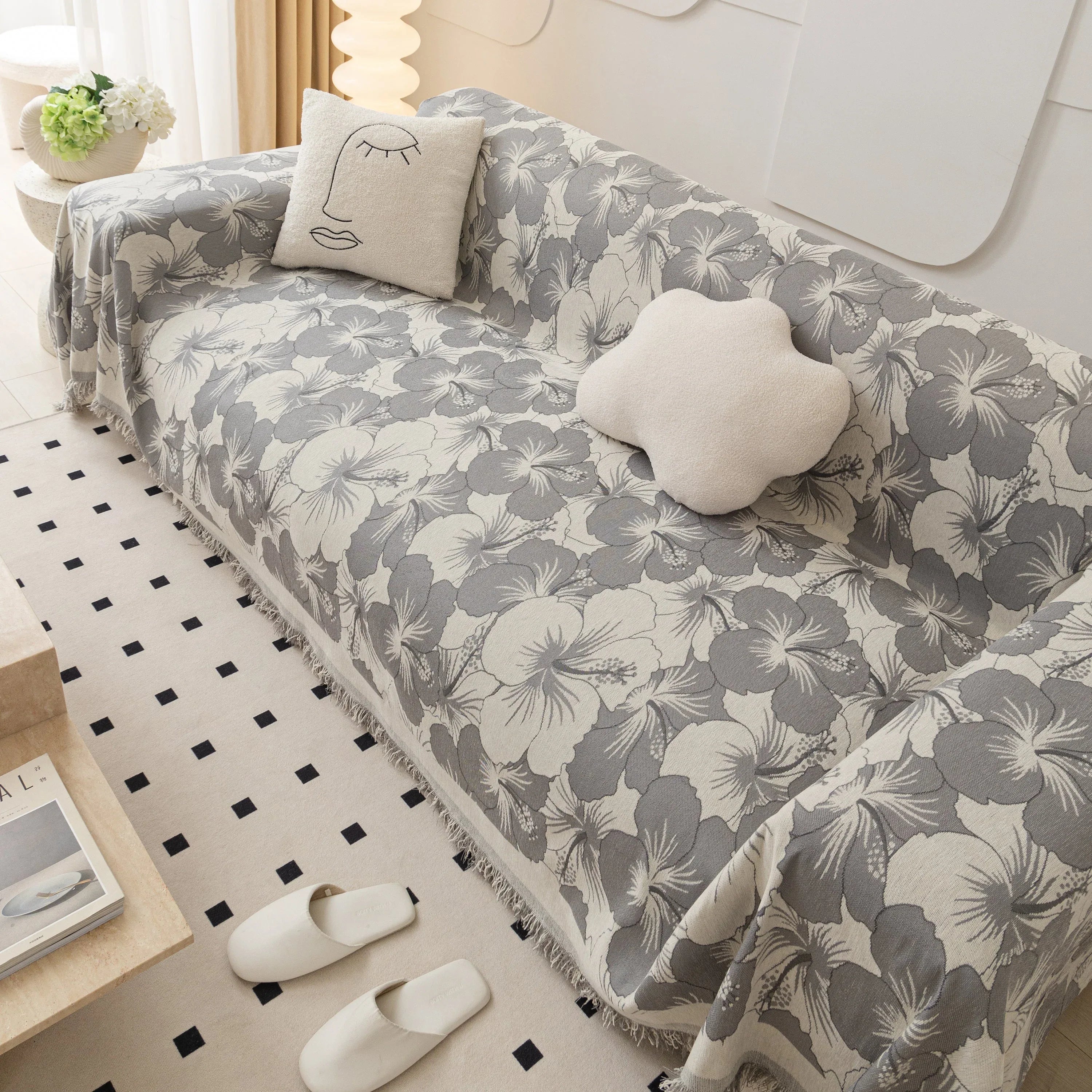 Chenille Blossoming Flowers Couch Covers, Couch Protector Blanket for Couches, Pet Furniture Throw - TaroTextile