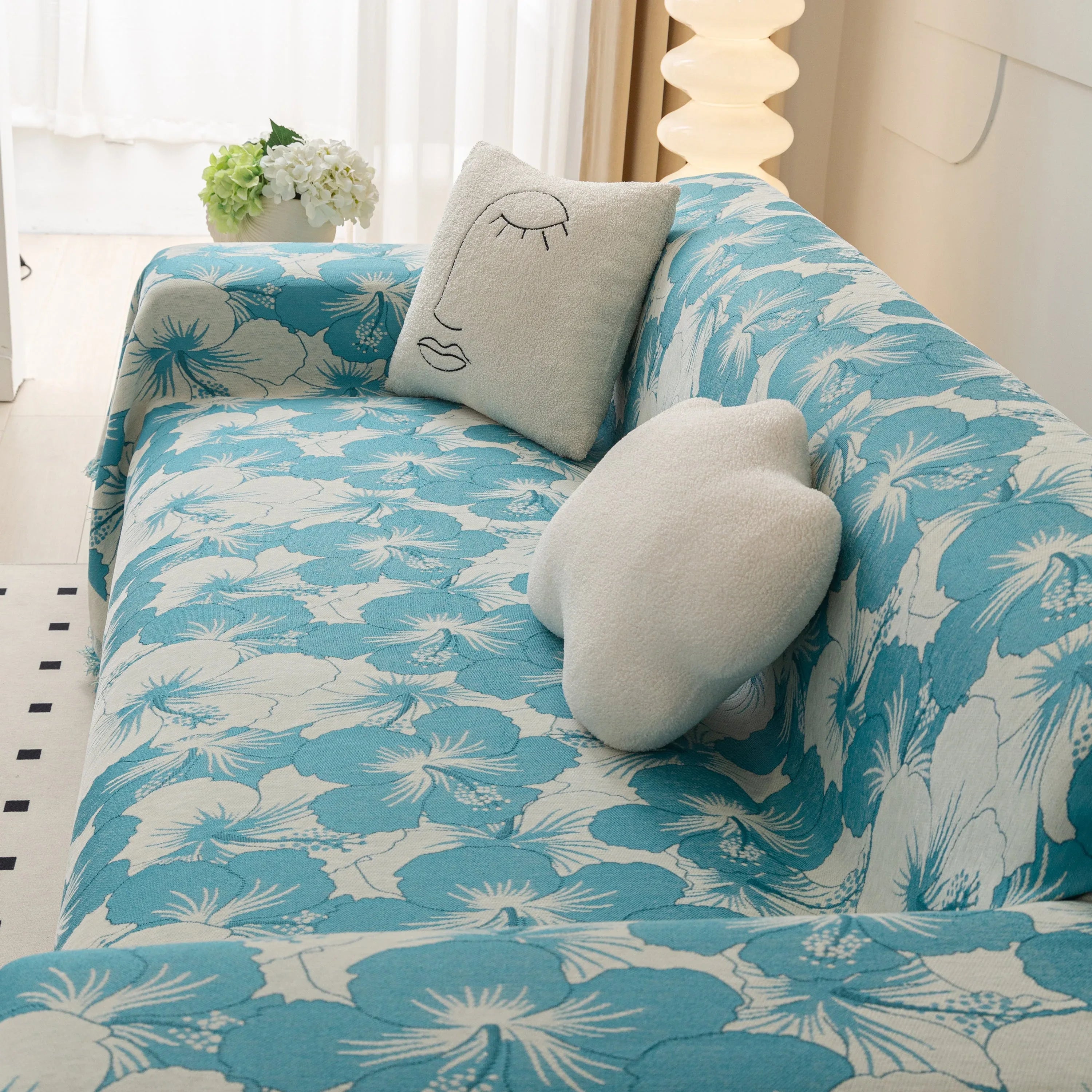 Chenille Blossoming Flowers Couch Covers, Couch Protector Blanket for Couches, Pet Furniture Throw - TaroTextile