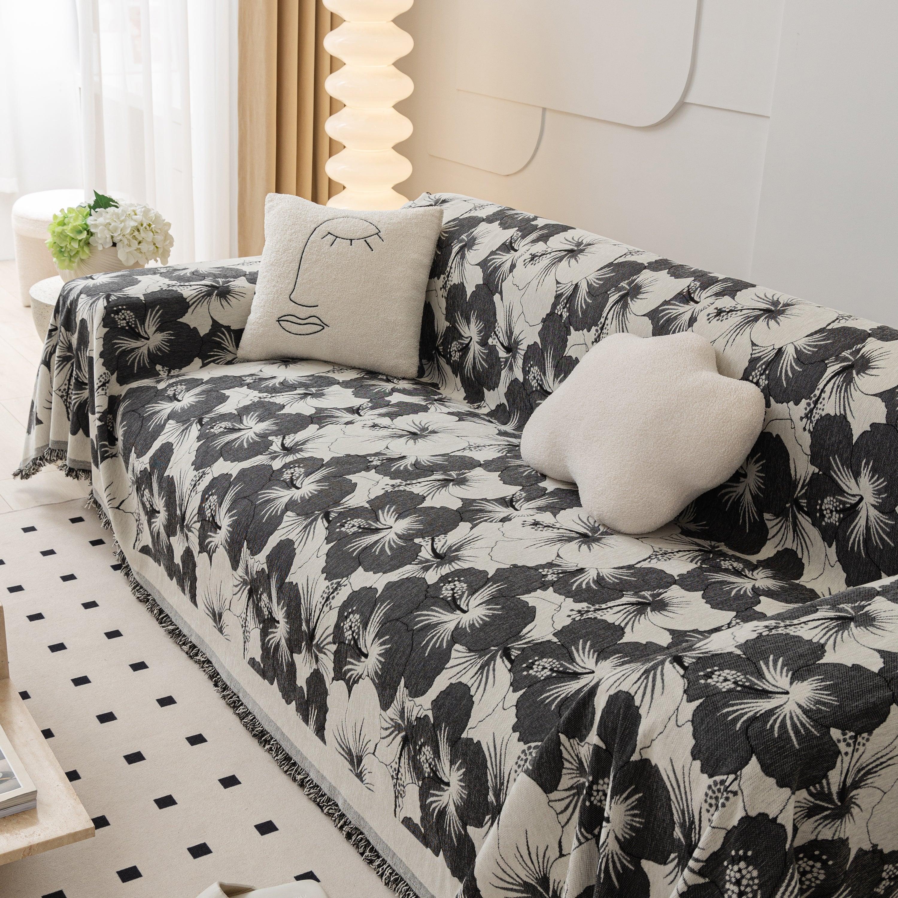 Chenille Blossoming Flowers Couch Covers, Couch Protector Blanket for Couches, Pet Furniture Throw - TaroTextile